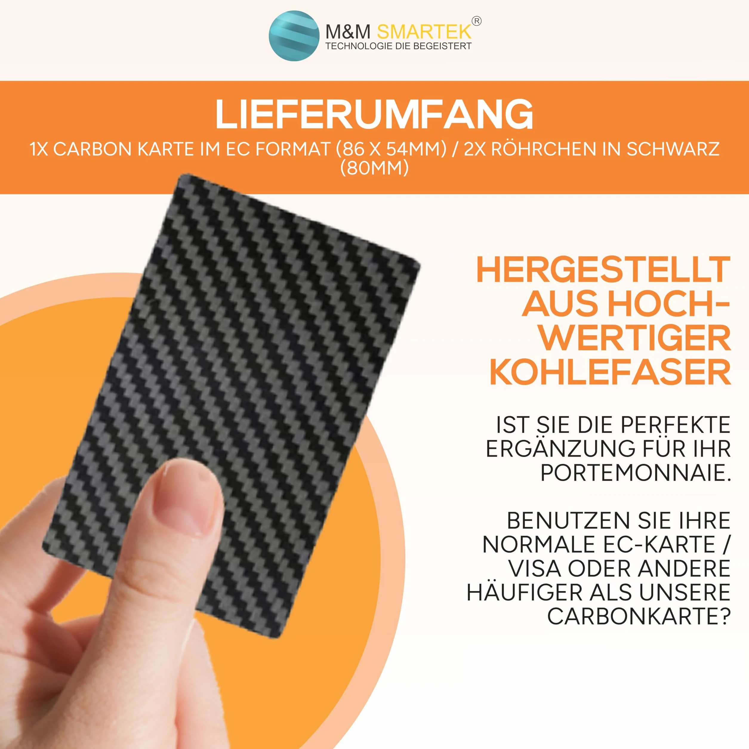 M&M SMARTEK Carbon Card w prawdziwym włóknie węglowym, format EC/karty kredytowej, 2 aluminiowe tuby