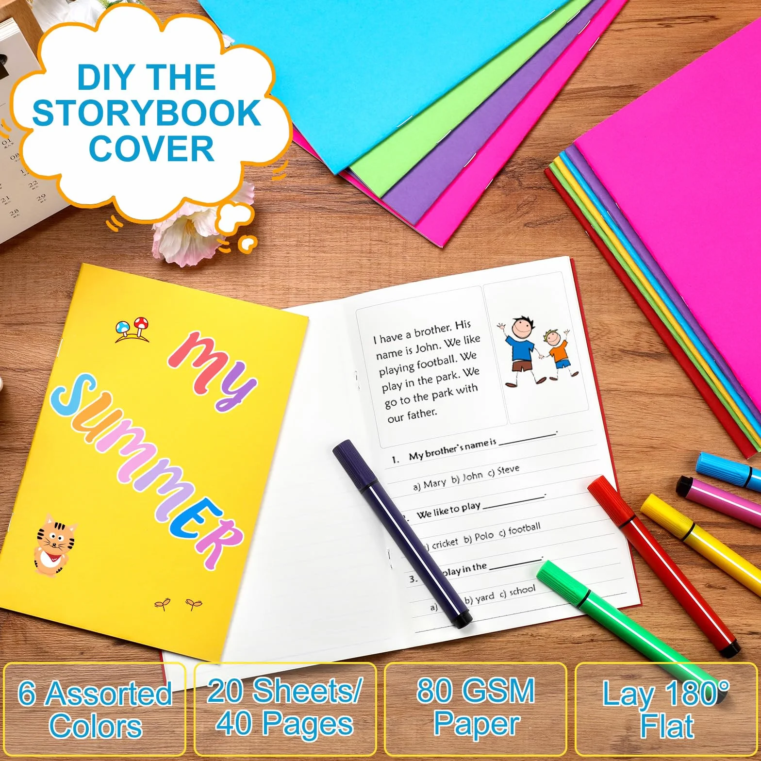 MotiMind 24 quaderni vuoti per bambini per scrivere storie, libri vuoti colorati, quaderni per studenti, libri in brossura, pagine da disegno, arti elementari primarie, artigianato, 14 x 21,1 cm