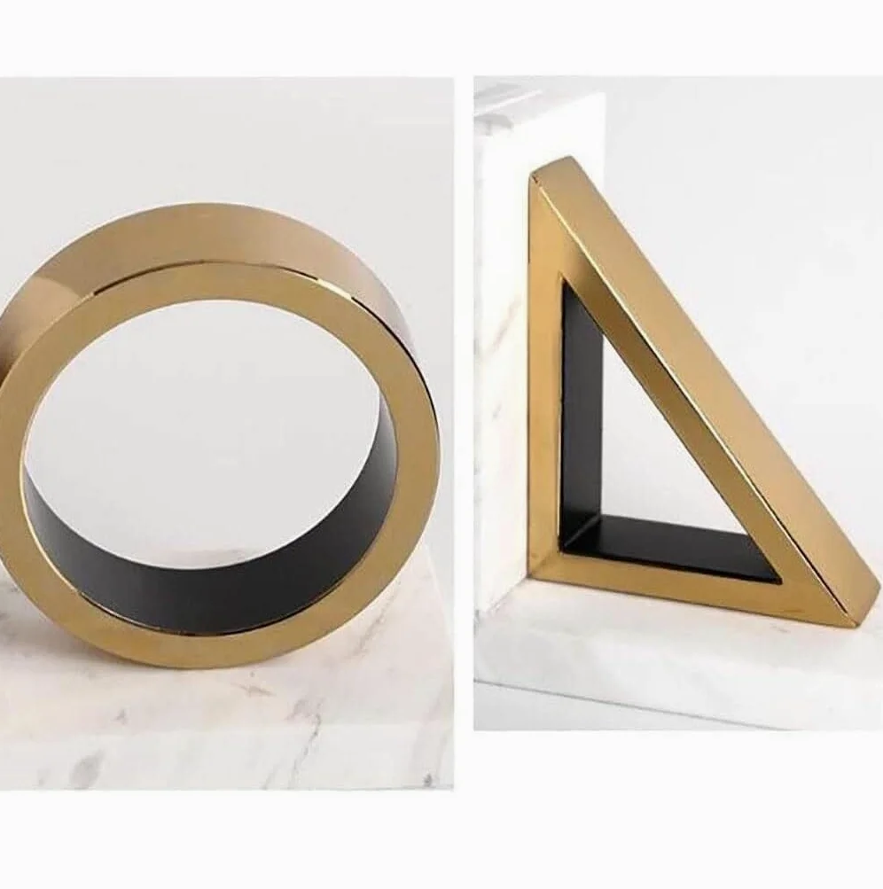 Reggi Libri, Fermalibri 1 paio di fermalibri dorati in marmo forme geometriche resistenti tengono libri Ufficio Casa Scrivania