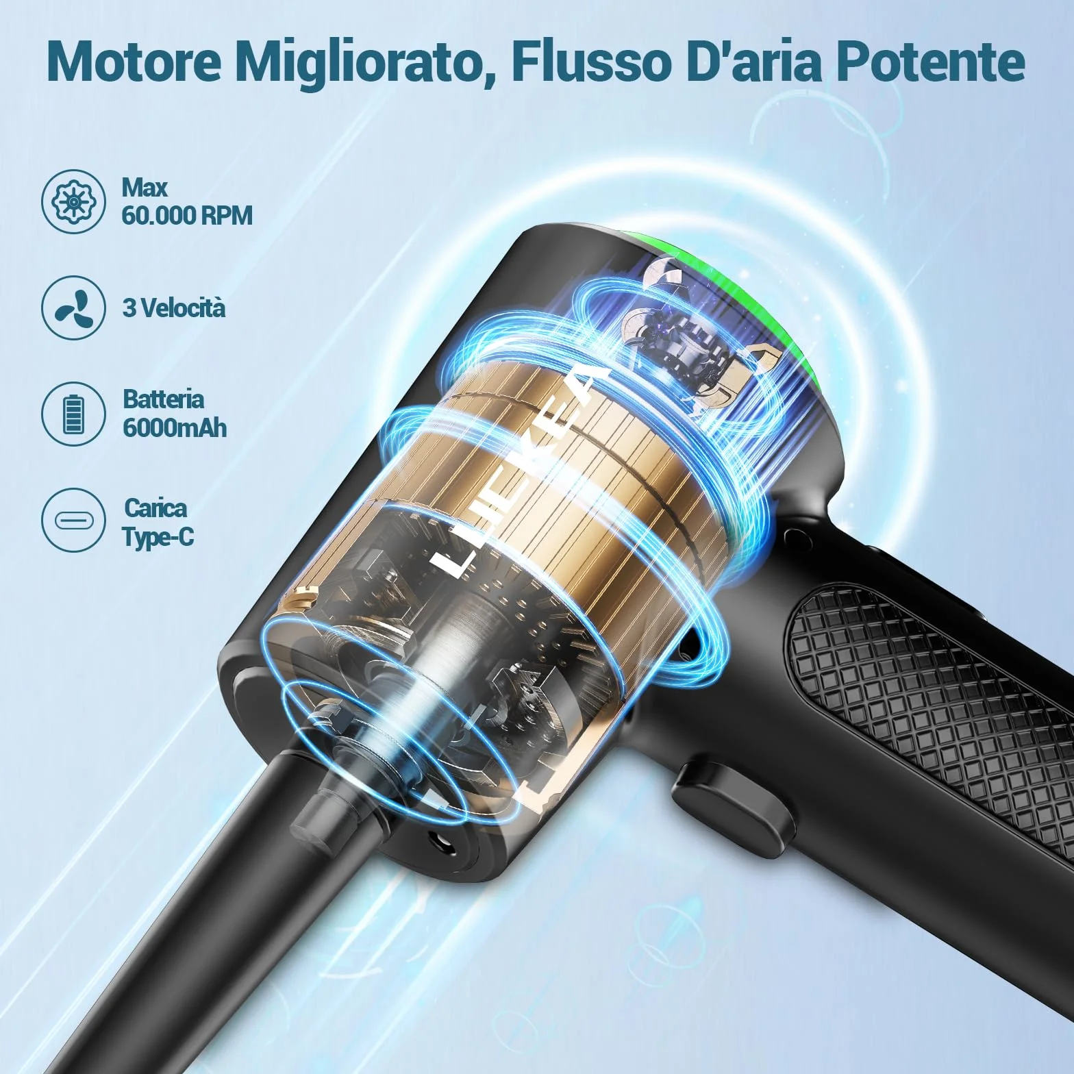 Soffiatore PC Aria Compressa Pulizia PC - Air Duster Depolveratore Elettrico per PC, 6000 mAh Batteria Soffiatore Aria Compressa per Tastiera, Elettronica, Bomba Aria Secca Pulizia PC