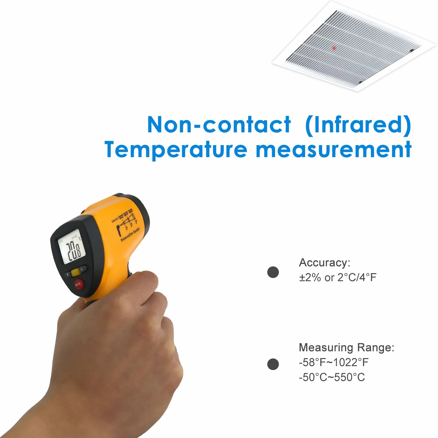 Termometro a infrarossi digitale laser -50 °C a 550 °C con retroilluminazione LCD