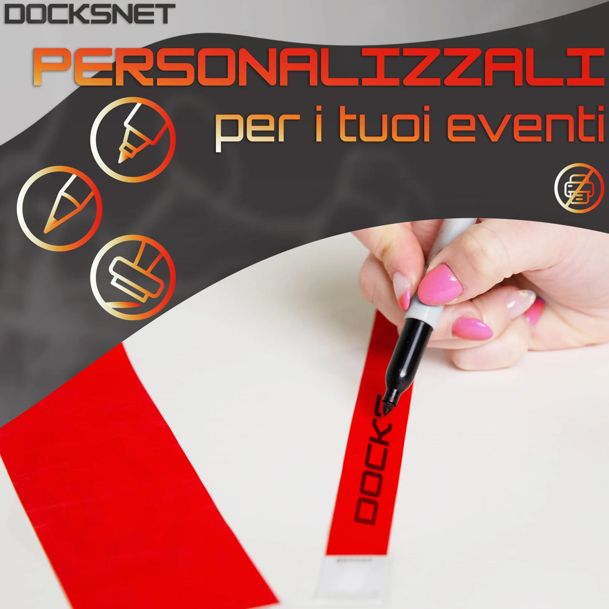 Braccialetti Carta Eventi Numerati 100 Pezzi Rosso - Impermeabili Identificativi per Discoteche Festival Piscine