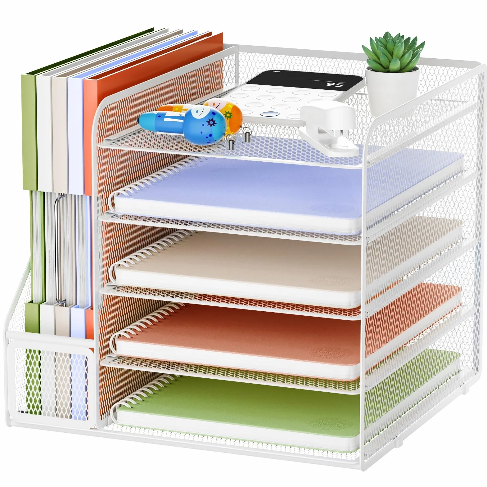 Marbrasse Organizer Scrivania Accessori,5-Livelli Organizer Ufficio,Porta Documenti Organizzatore in Rete per Scrivania,Ufficio Portaoggetti Scrivania Casa(Bianco)