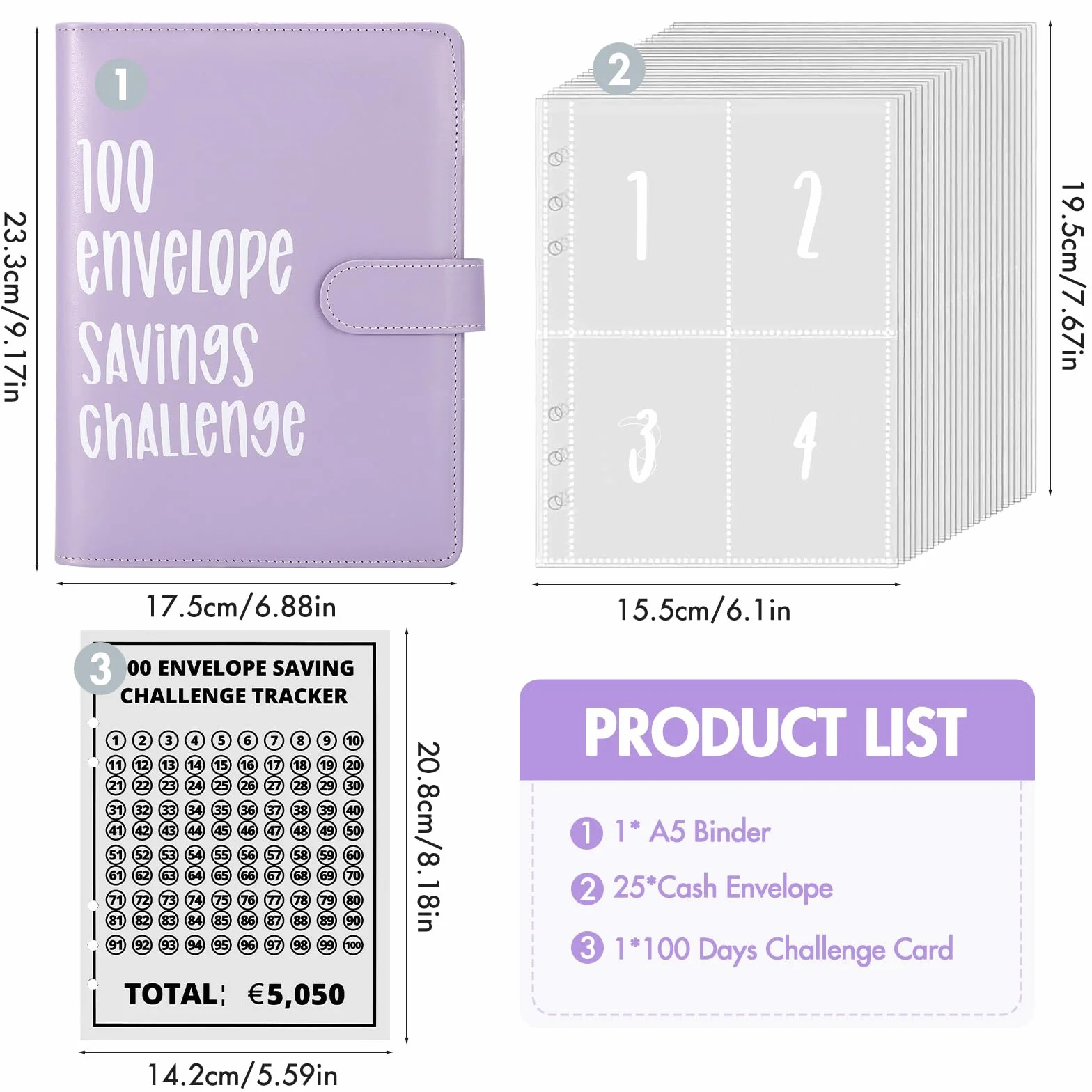 100 Envelope Saving Challenge A5 Binder Busta Budget 5050 Euro Agenda Del Risparmio Viola