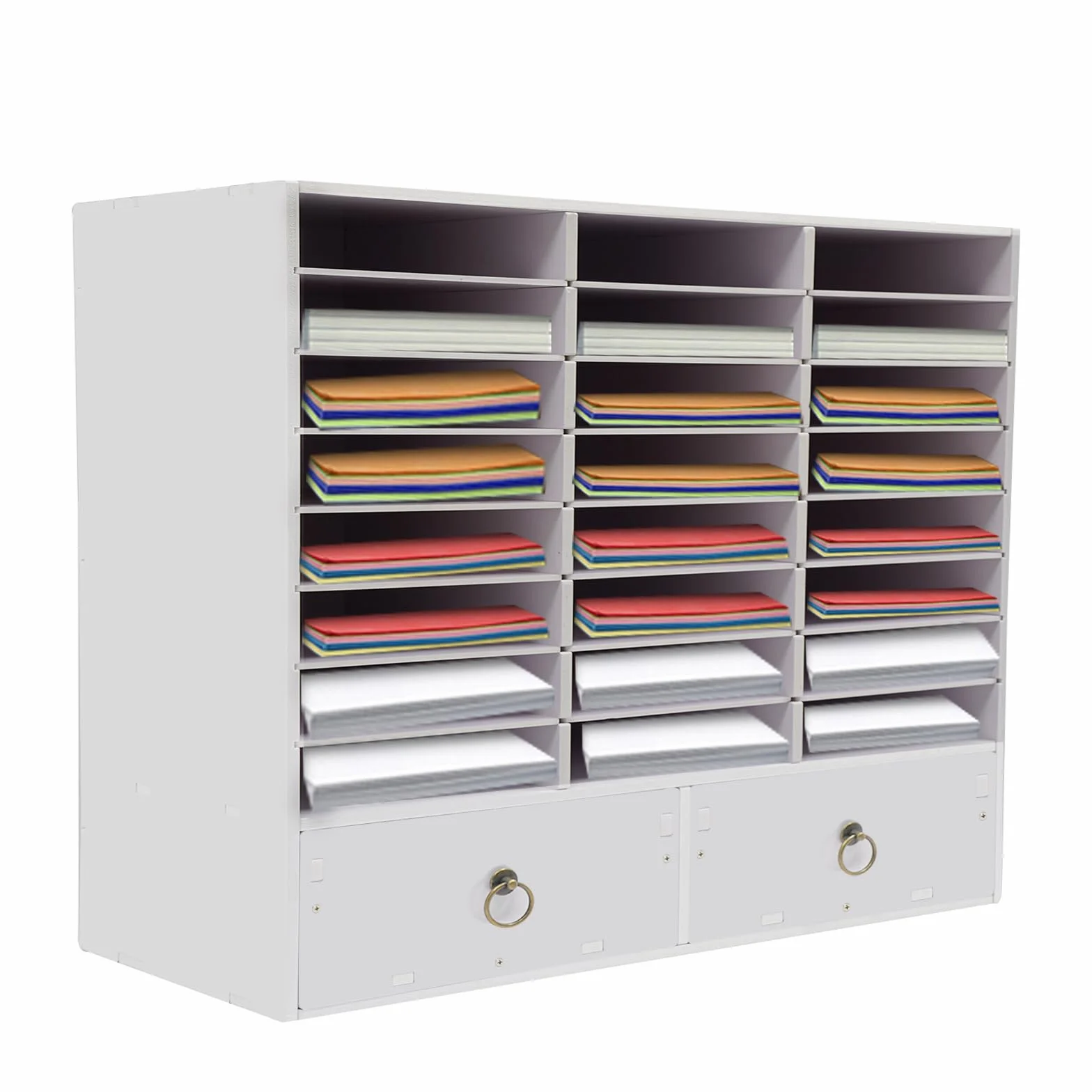 24 scomparti per ufficio con 2 cassetti, formato A4, portariviste in carta, 71,5 x 30 x 70 cm (bianco)