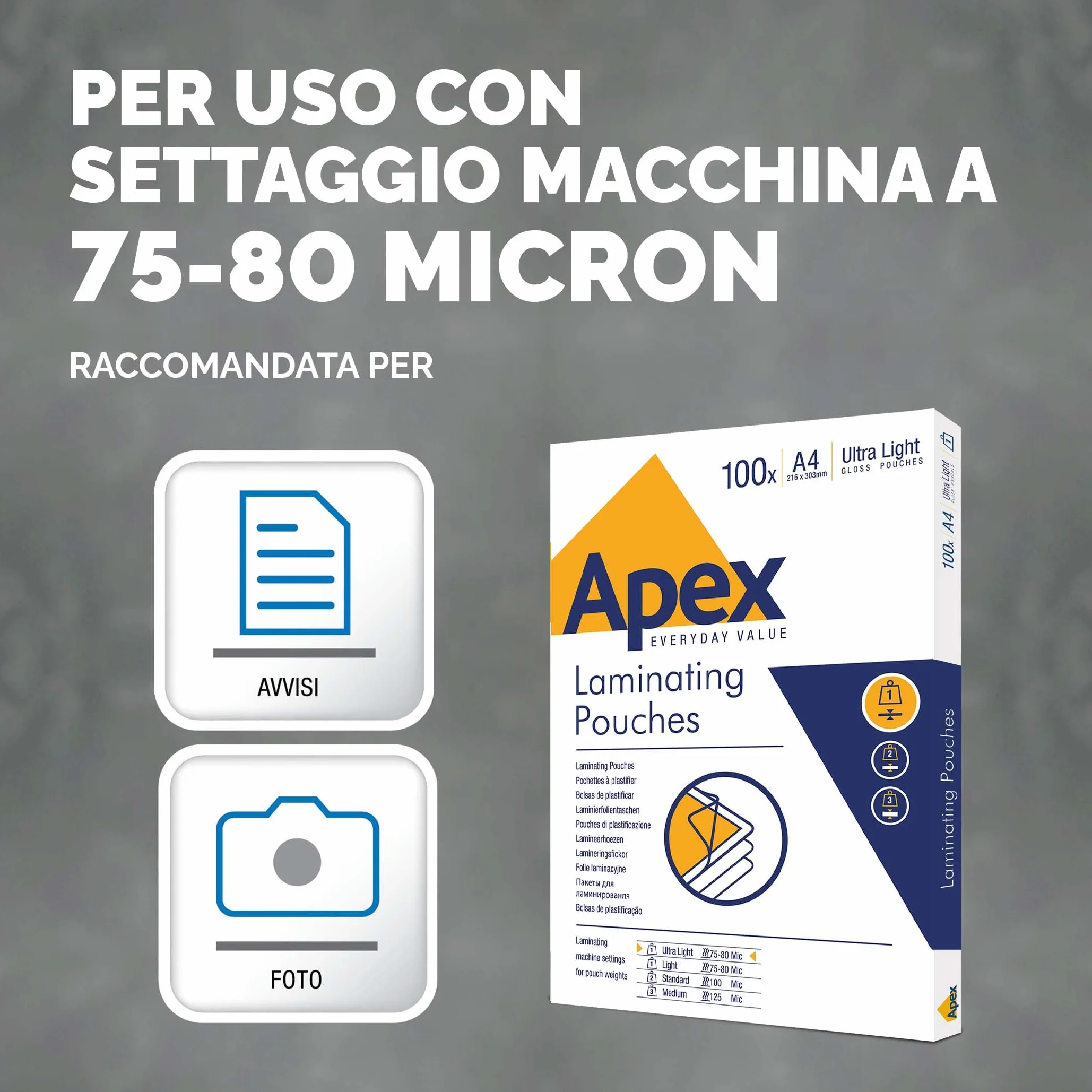 Fellowes Apex A4 Pouches plastificazione lucida 100 fogli Super-Flex