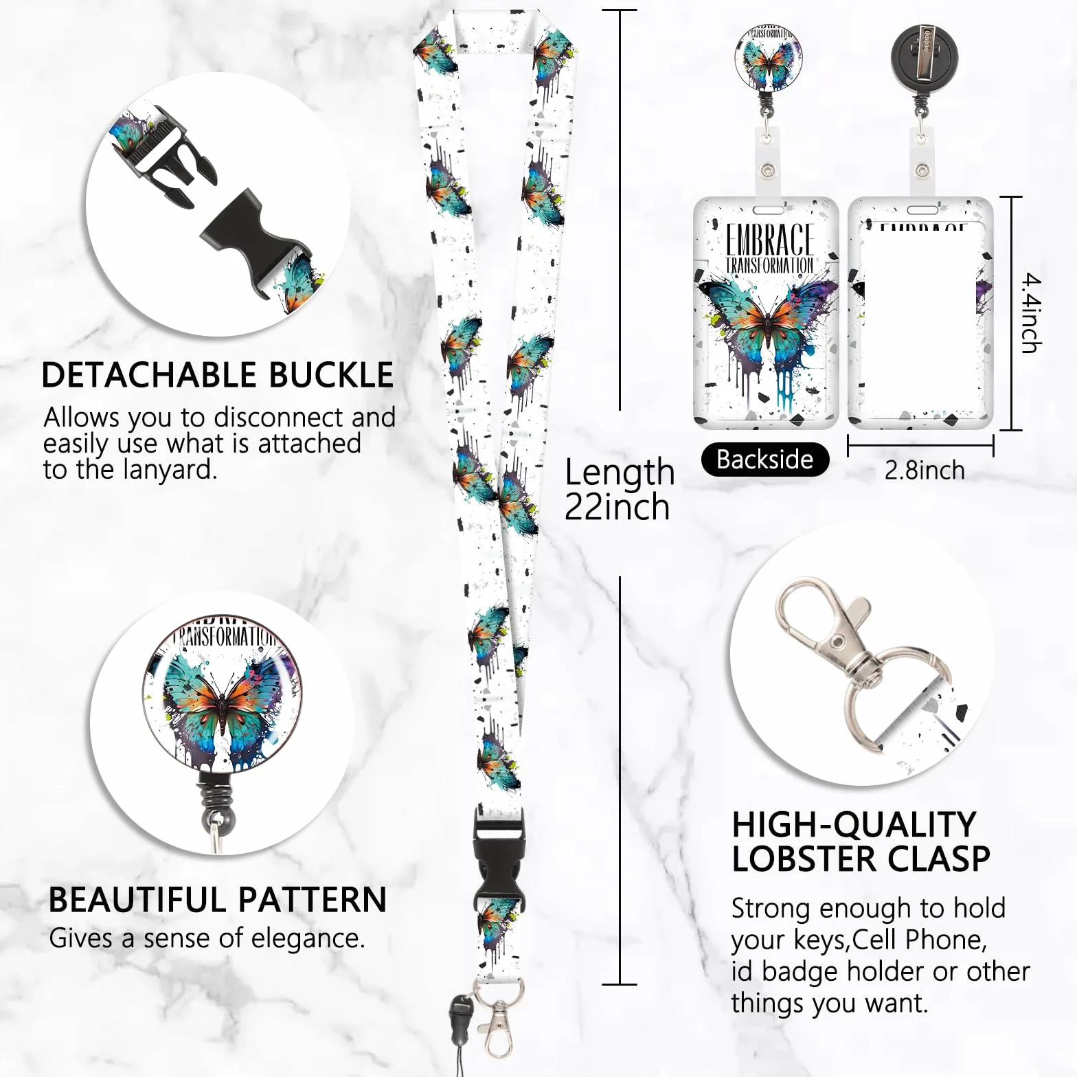 Porta Badge de Collo con Cordino, Portabadge in Plastica, ID Badge Lanyard Card Holder, Clip Retrattile