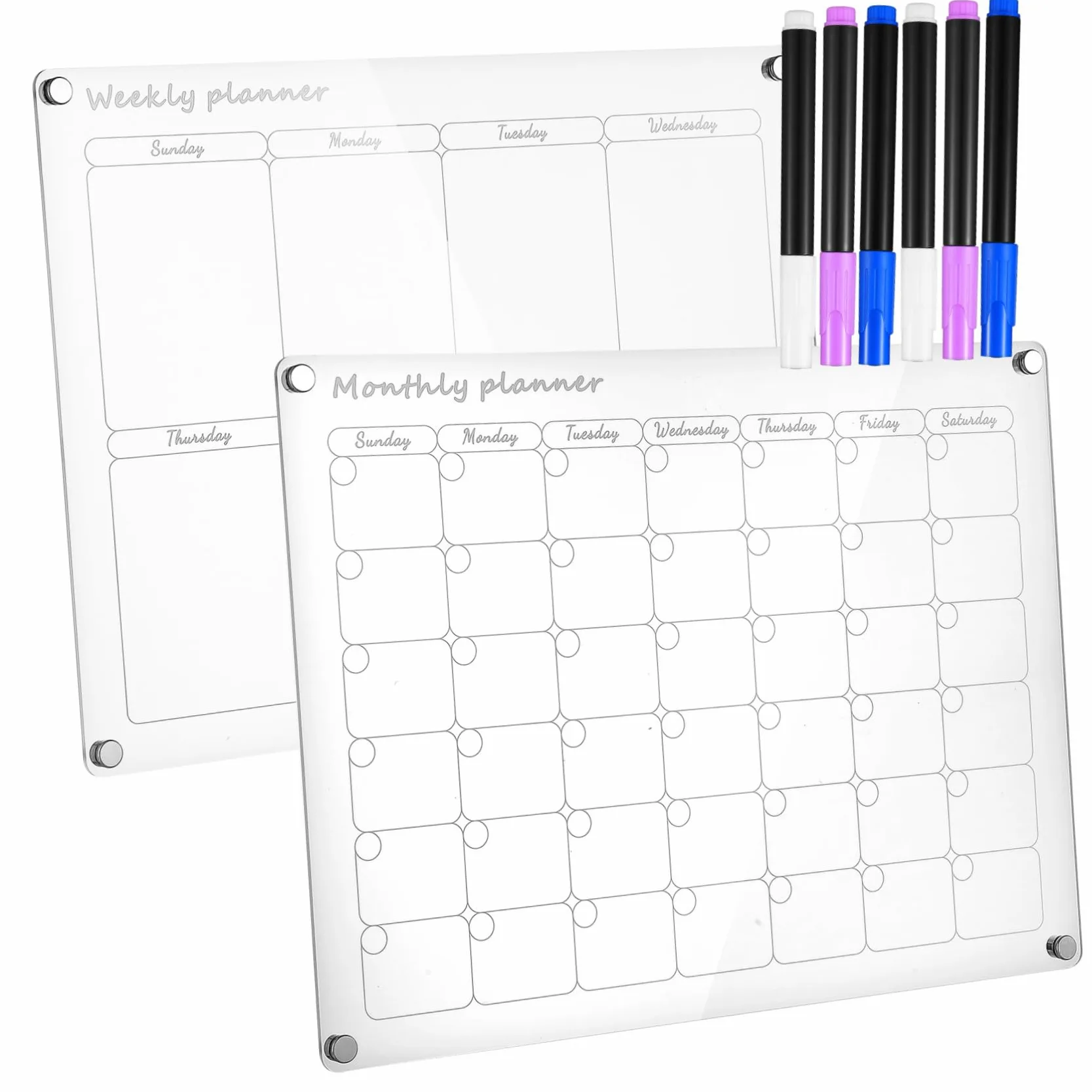Lavagna da Scrittura in Acrilico 2 Pezzi, Planner Settimanale | Piano Mensile Incluso, Bordi Lisci e Finitura Curata, Design Antiscivolo e Facile da Pulire