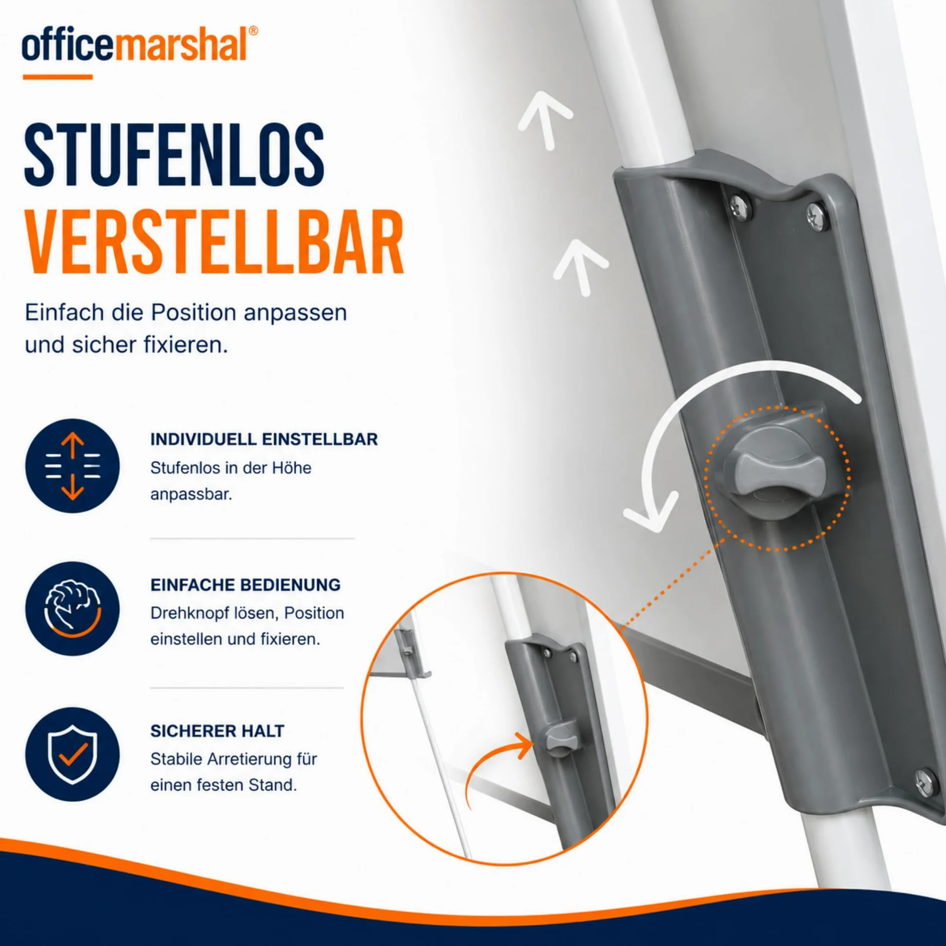 OfficeMarshal Lavagna magnetica con base a rotelle, 73 x 105 cm, regolabile in altezza fino a 210 cm, scrivibile, lavabile a secco, magnetica (coyote)