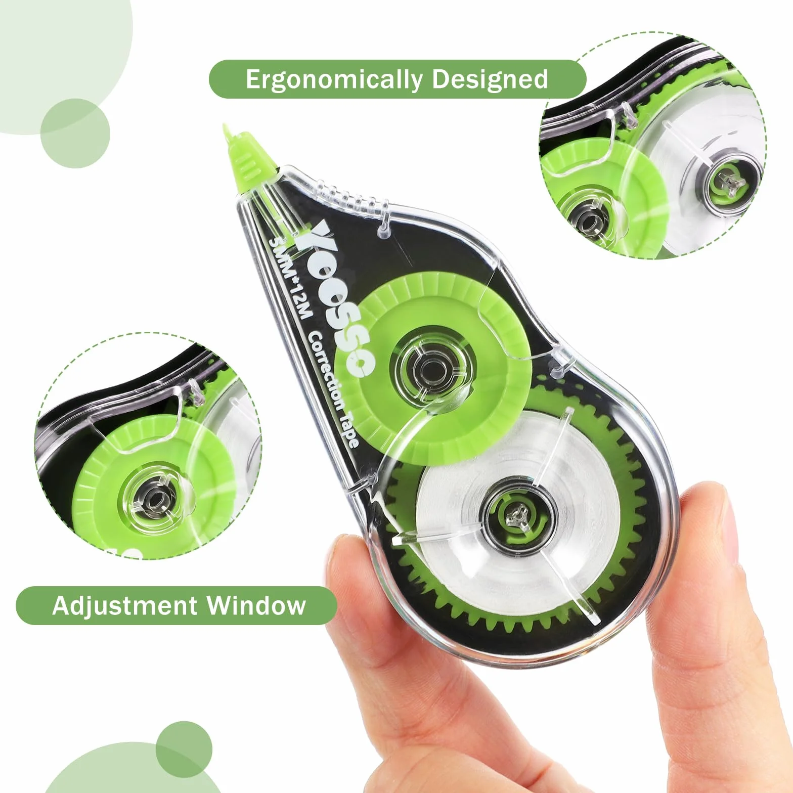 Yoosso 12 Pezzi Bianchetto a Nastro 12m x 5 mm Correttore a Nastro per Bambini Studenti Ufficio (Giallo + Blu + Verde)