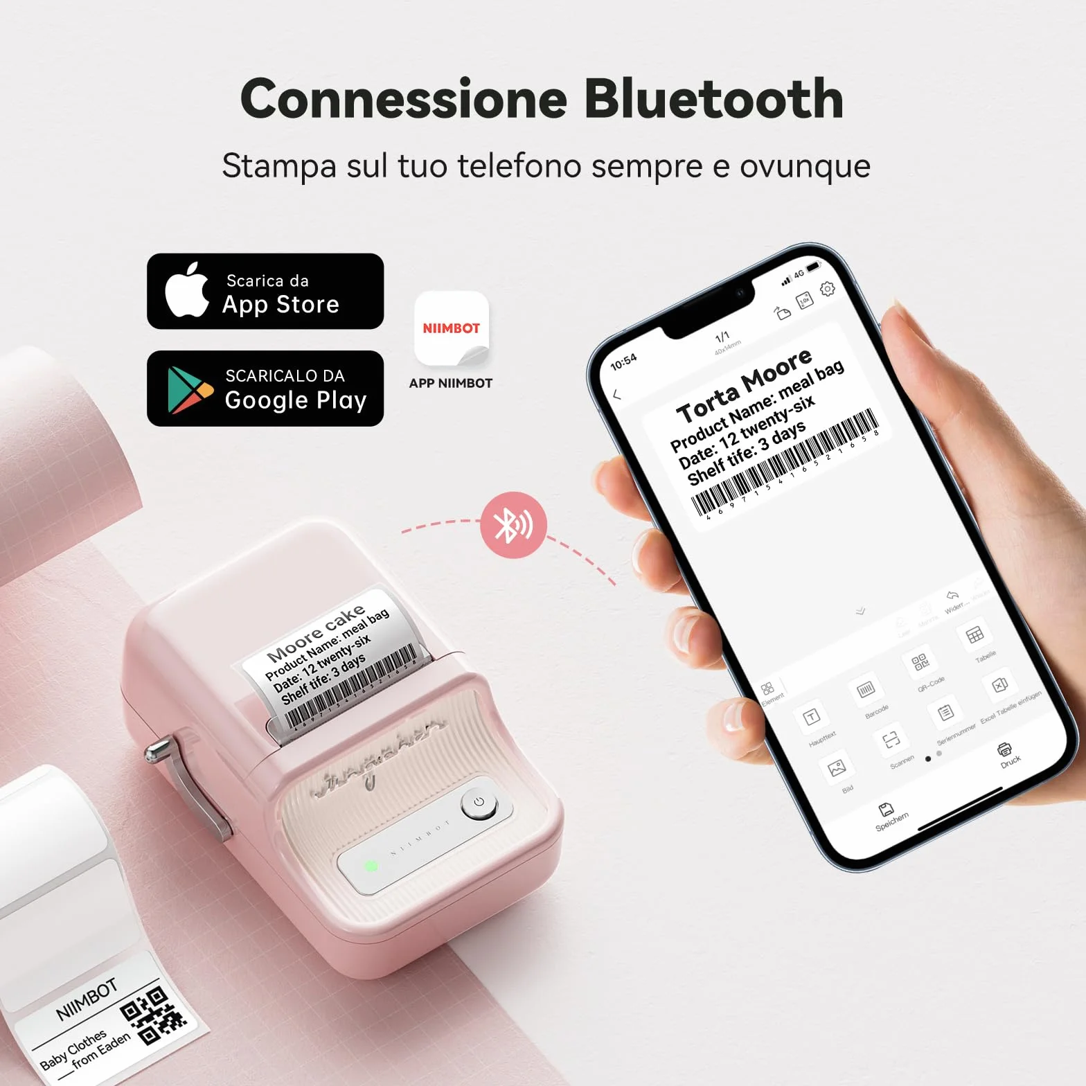 NIIMBOT B21 Etichettatrice Bluetooth Rosa, Etichette 20-50mm, App con 120 Caratteri e 1600 Icone