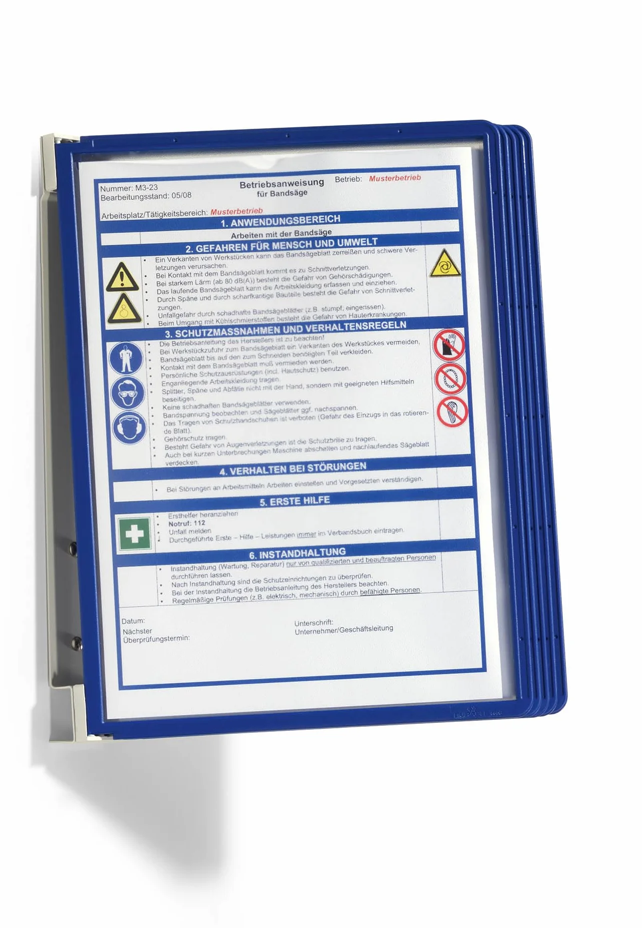 Durable 555107 Vario Wall 5, Leggio da Parete, 5 Pannelli, Formato A4, Cavalierini Rimovibili, Blu