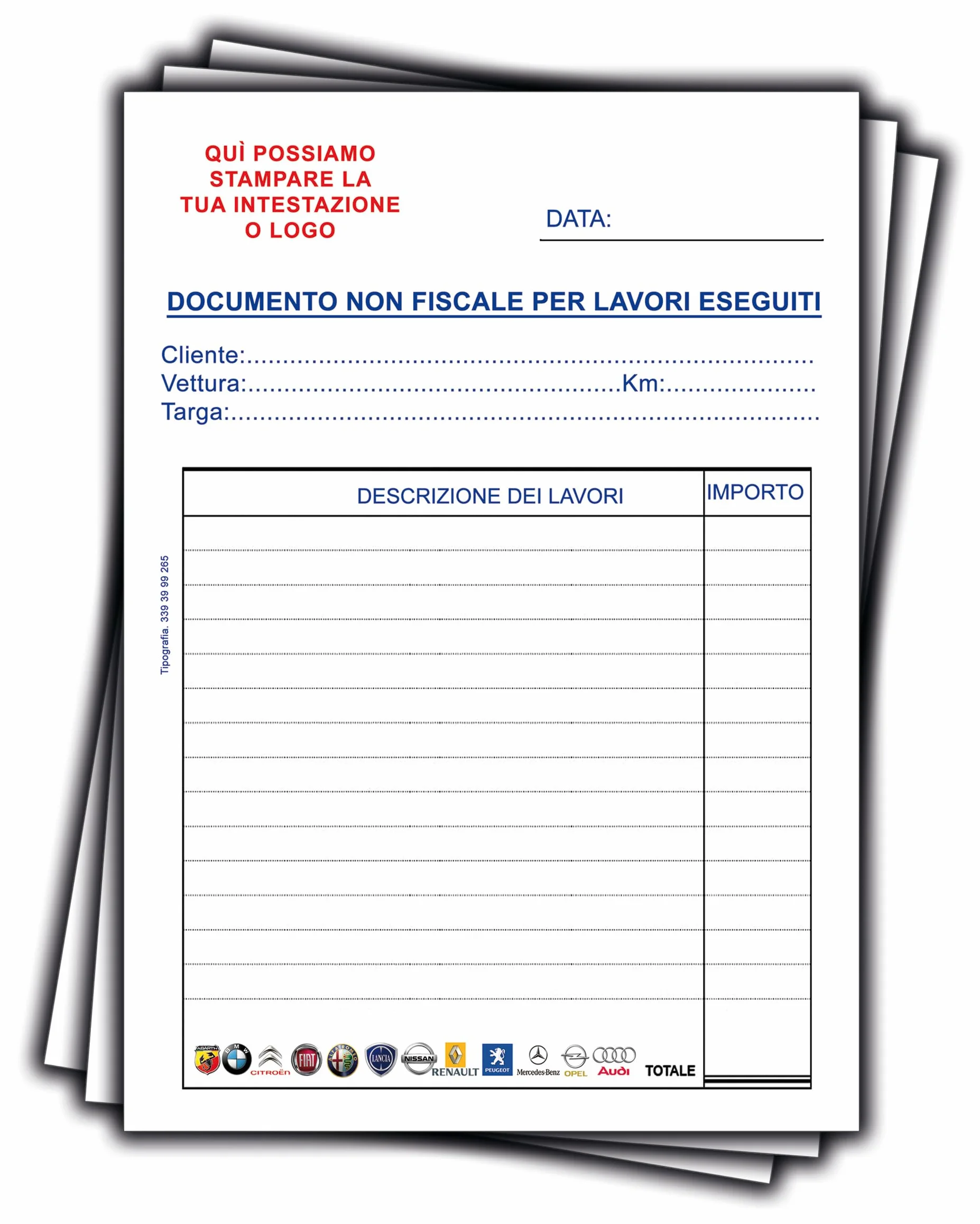 Ricevuta Non Fiscale per Officina Meccanica 15x21 cm – Blocchi da 50 Fogli – Documento Lavori per Meccanici, Carrozzieri, Elettrauto – Personalizzabile con Logo