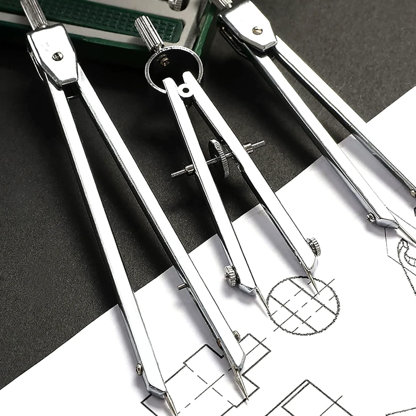 Set 23 Compassi In Acciaio Inox Per Disegnare Cerchi E Misurare Angoli | Modello Di Grandi Dimensioni (15x28,3 Cm), Adatto Alla Progettazione Architettonica E Ingegneristica