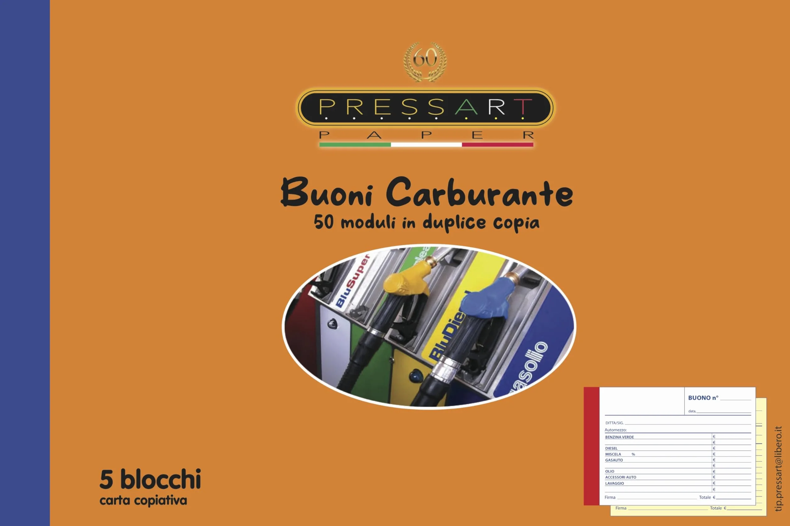 Pressart BdB n° 5 Blocchi Buono Carburante 50 x 2 f.to 10,5 x 15 cm Carta Copiativa
