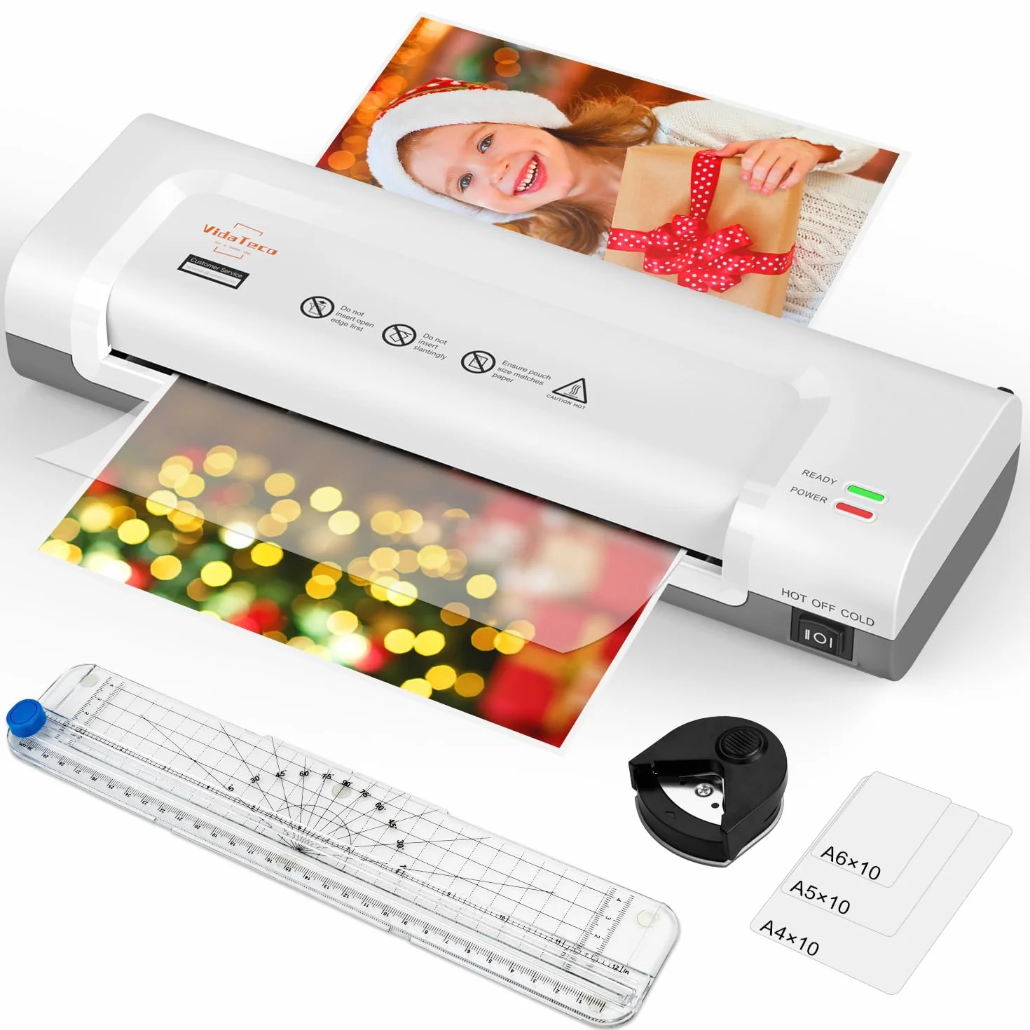 Plastificatrice A4, VidaTeco plastificatrice con 30 pellicole per laminazione, riscaldamento rapido, per laminazione a caldo e a freddo, spessore fino a 0,6 mm per foto, documenti, ricette e carte