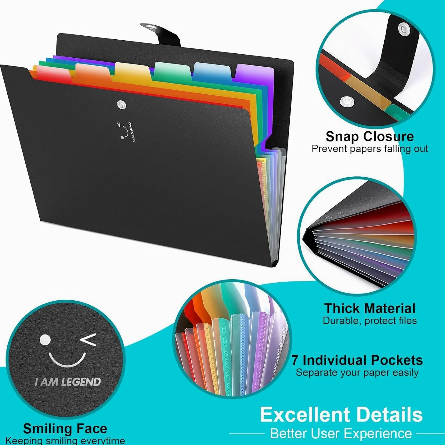 ABC life A4 Cartelle a Soffietto Espandibili 7 Tasche, 10Pcs Portatile Accordion File Cartella Portadocumenti Organizer con Bottone Scatto per Casa Scuola e Viaggio di Lavoro