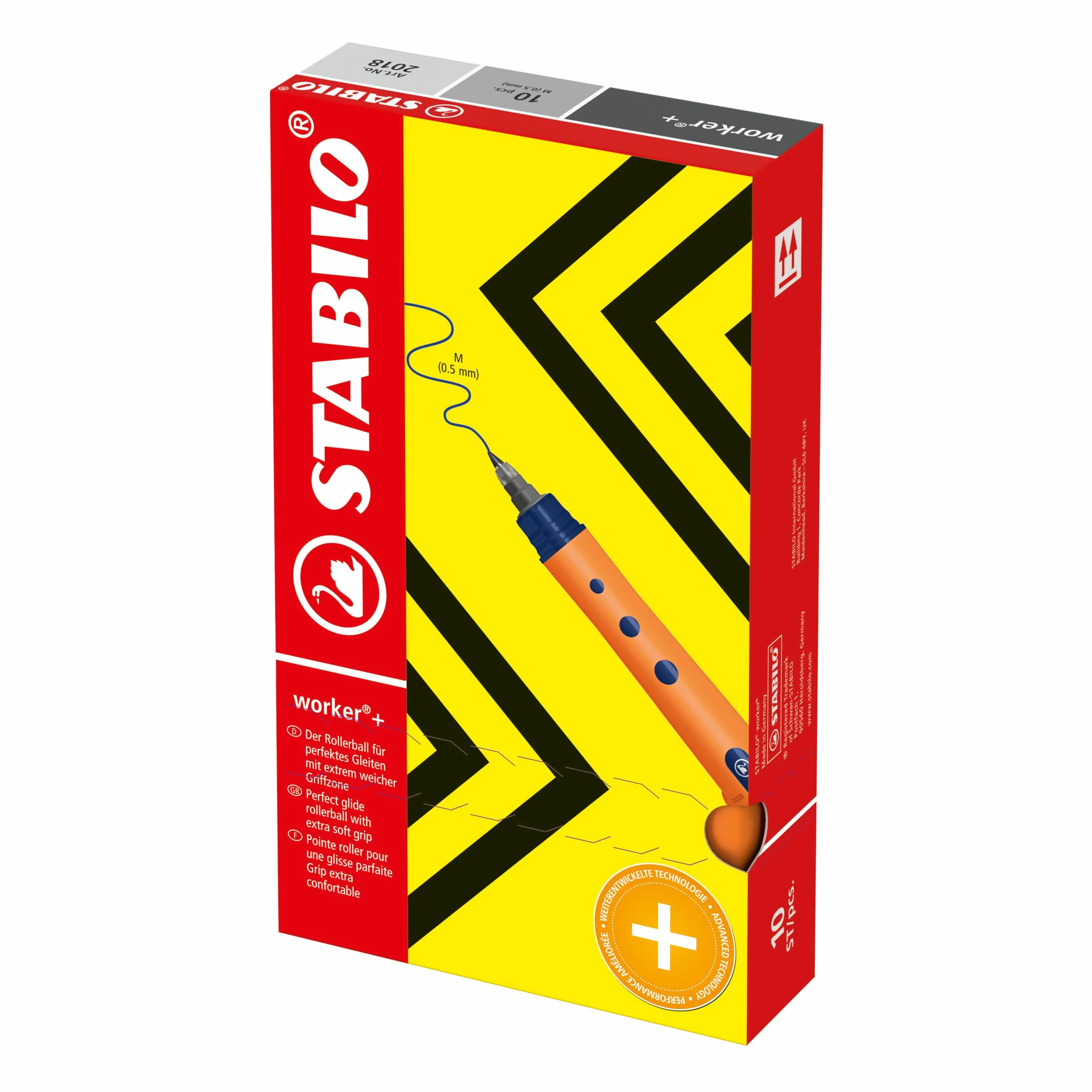 STABILO worker+ medium - Penna Roller - Tratto 0,5 mm - Confezione da 10 - Nero
