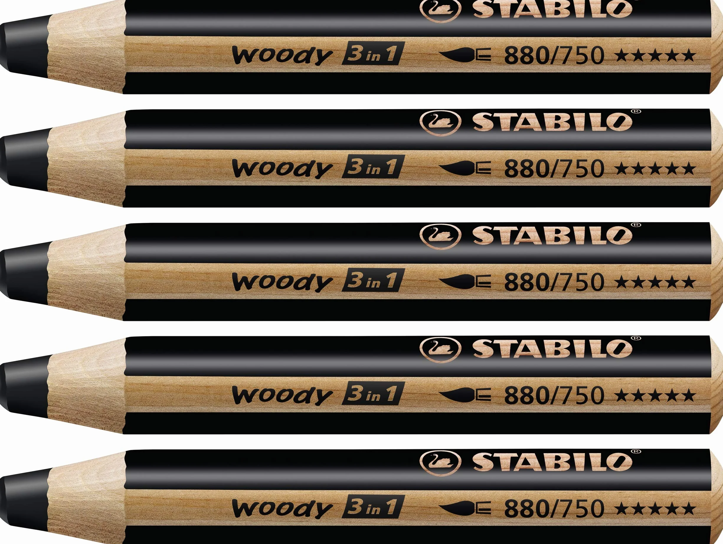 STABILO woody 3 in 1 Matita colorata Multi-Funzione Confezione da 5 Nero