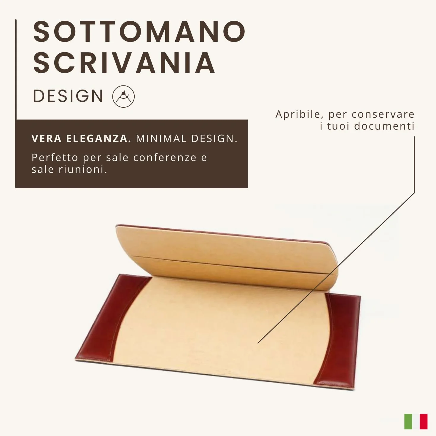 Sottomano da Scrivania in Pelle Pieno Fiore Fatto a Mano Italia Marrone