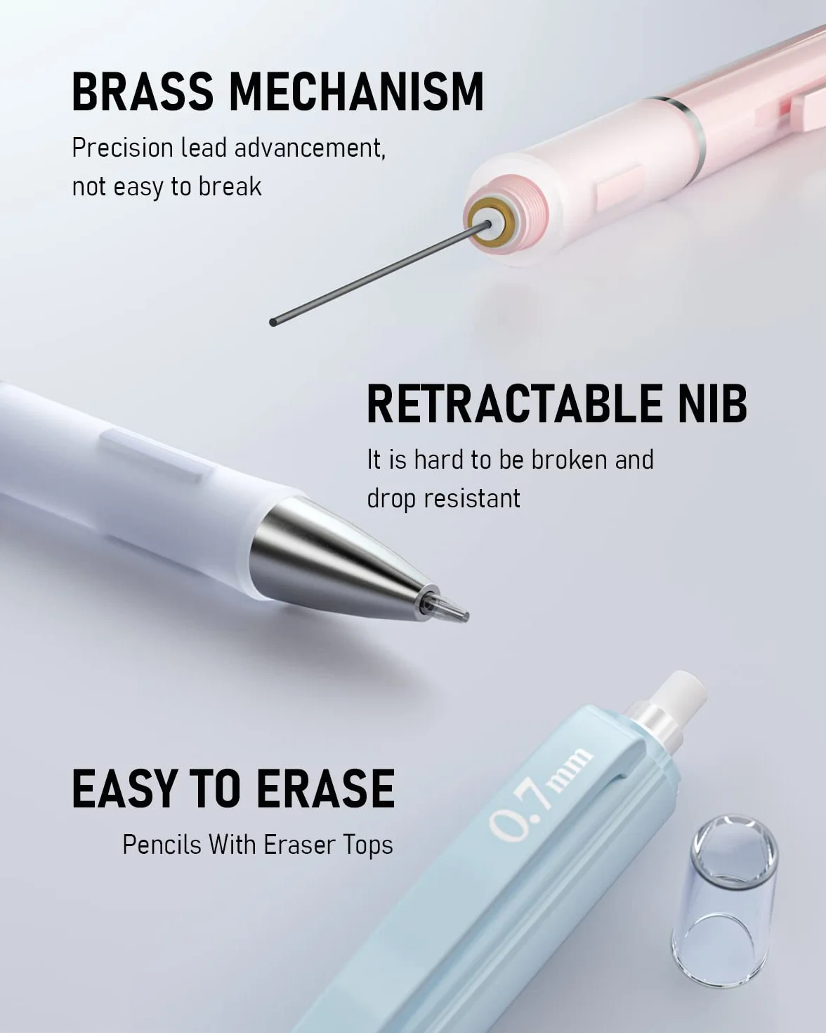 Nicpro 6 Pezzi Pastello Matite Meccaniche 0,5 & 0,7 mm con Astuccio, Carino Art Matite Portamine con 12 Tubo HB Mine,3 Gomma,9 Ricariche Di Gomma per Artista Studenti Bambino Disegno Scrittura Schizzi