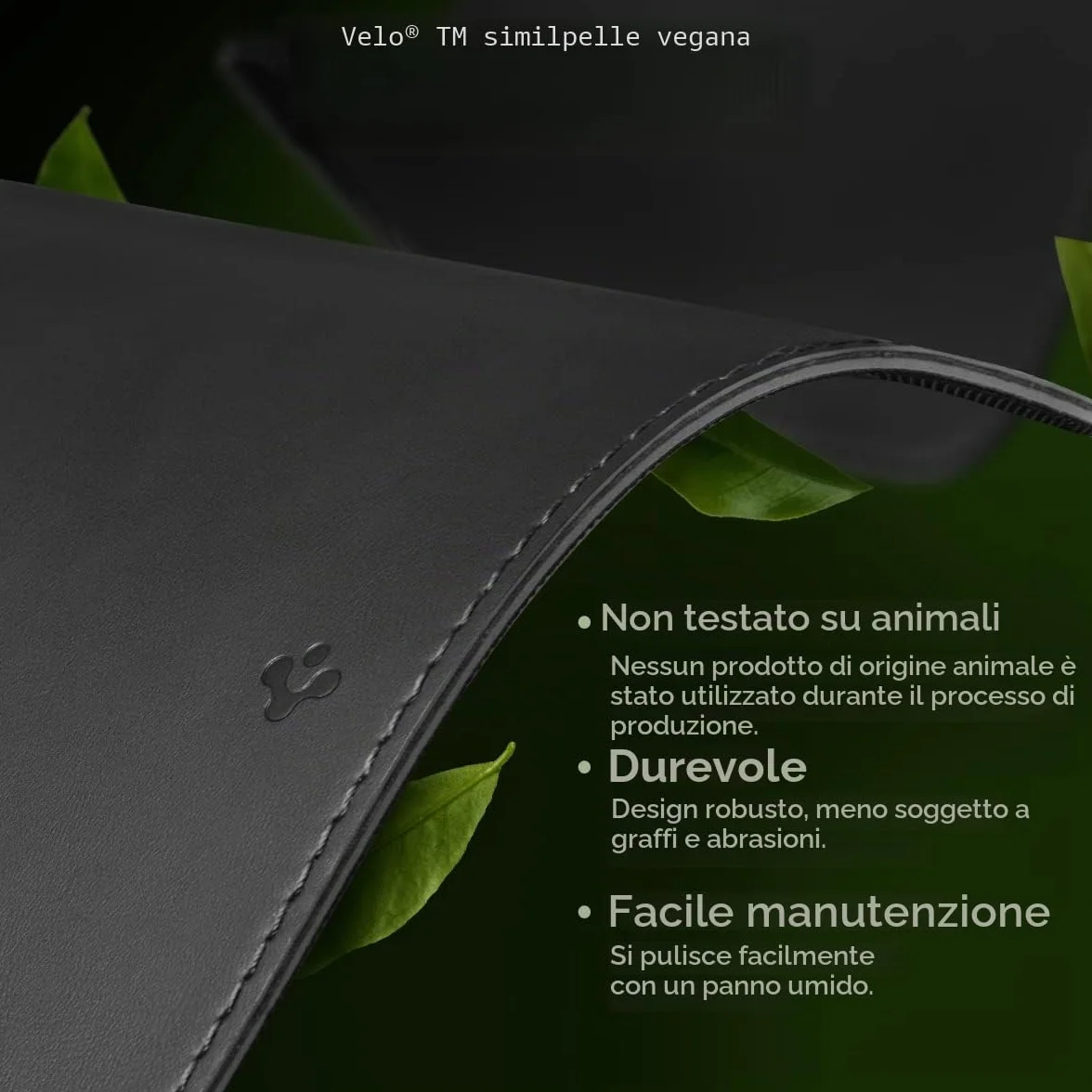 Spigen Tappetino Scrivania in Pelle PU Vegana Velo con Magnete Integrato per Organizzazione Cavi, Sottomano Antiscivolo in Gomma, Tappeto Impermeabile - Nero