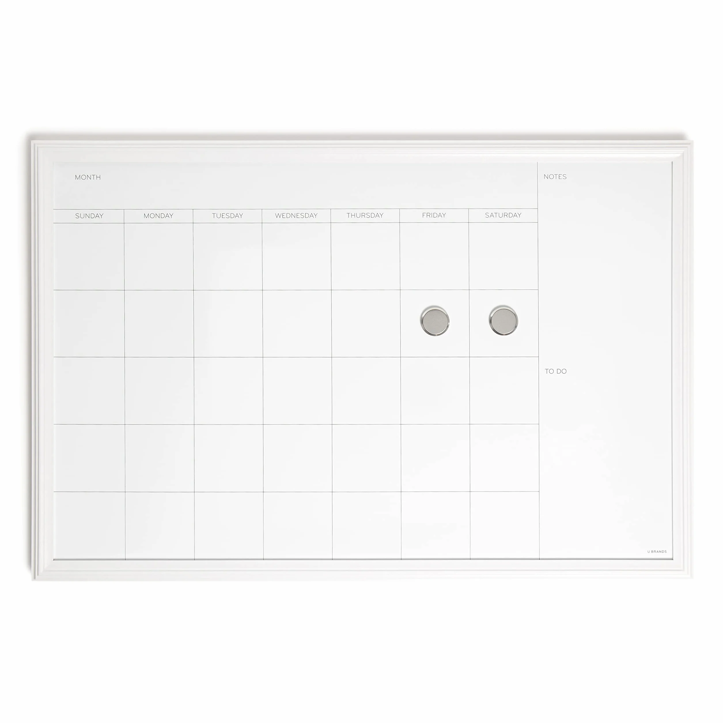U Brands Farmhouse - Calendario cancellabile a secco, con cornice bianca, per ufficio, con magneti, 50,8 x 76,2 cm, 3 pezzi