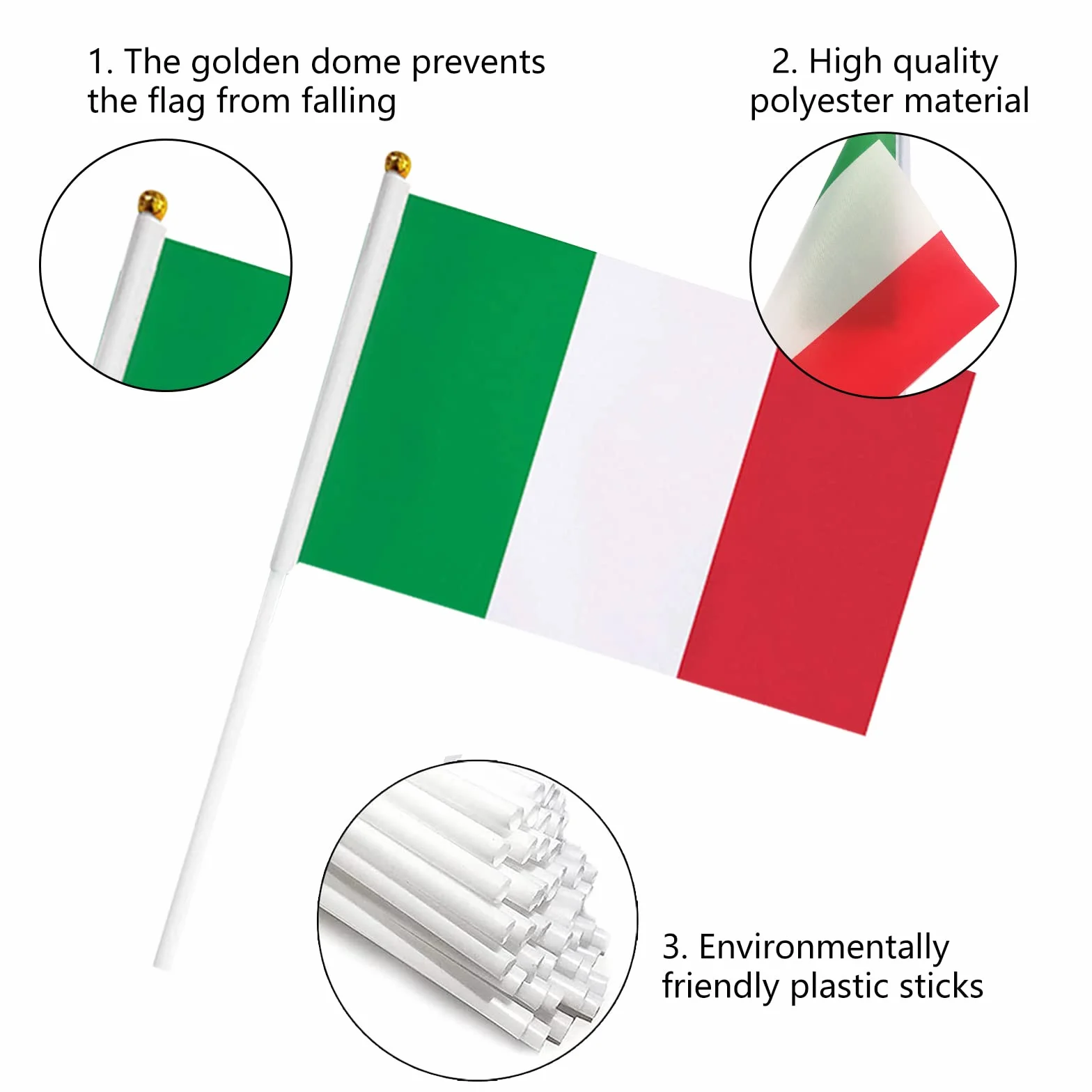 Bandiera dell'Italia a Manovella Con Bastoncino - Mini Bandiere Italiane 10 PCS