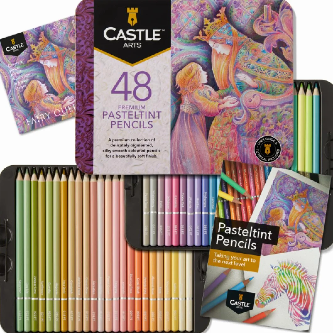 Castle Art Supplies Set di Matite Colorate in Tinta Pastello 48 Colori Cofanetto di Metallo