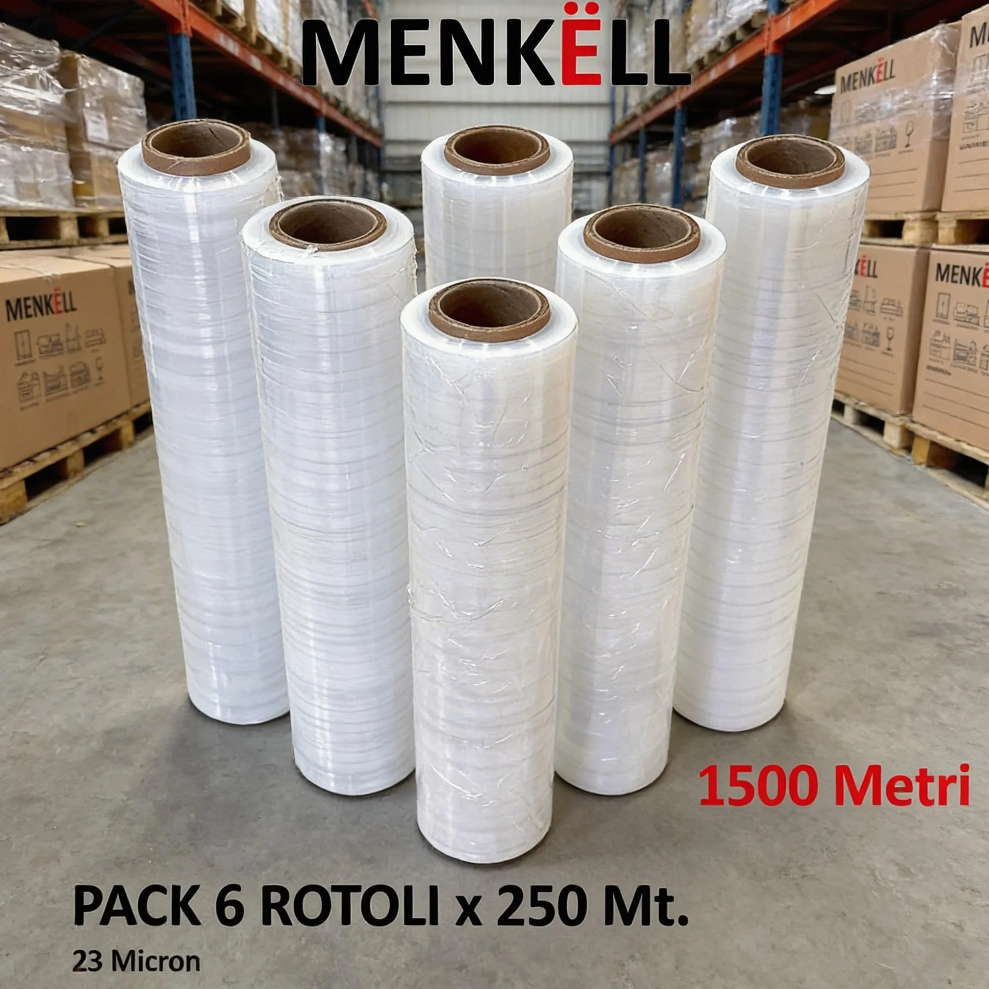 Pellicola trasparente per imballaggio 23 micron 50cm 250m 6 rotoli Made in UE
