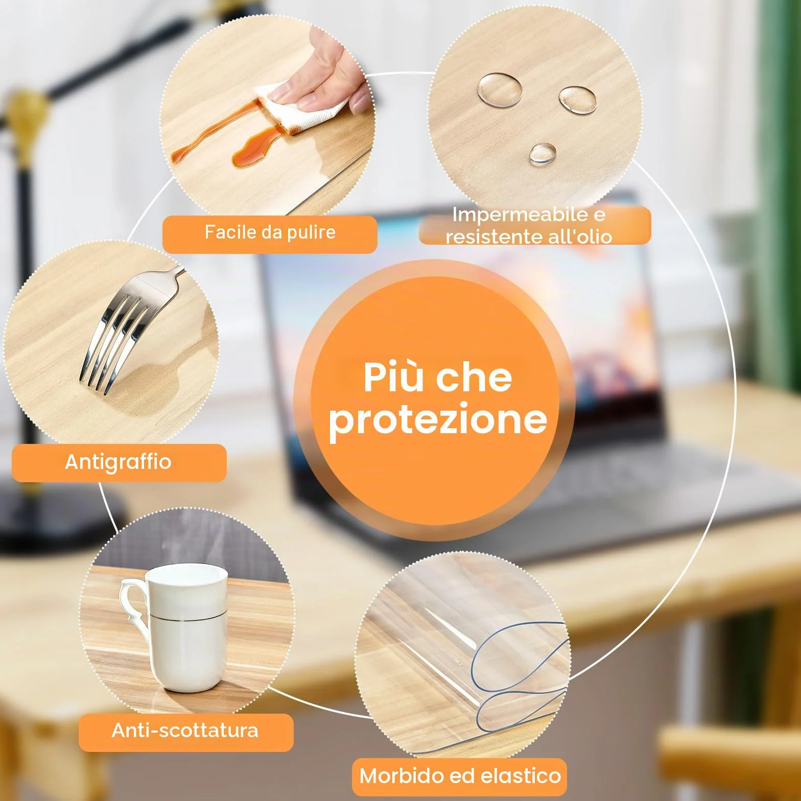 Sottomano da Scrivania Trasparente in PVC 120x60cm Tappetino Antiscivolo Impermeabile Anti-graffio