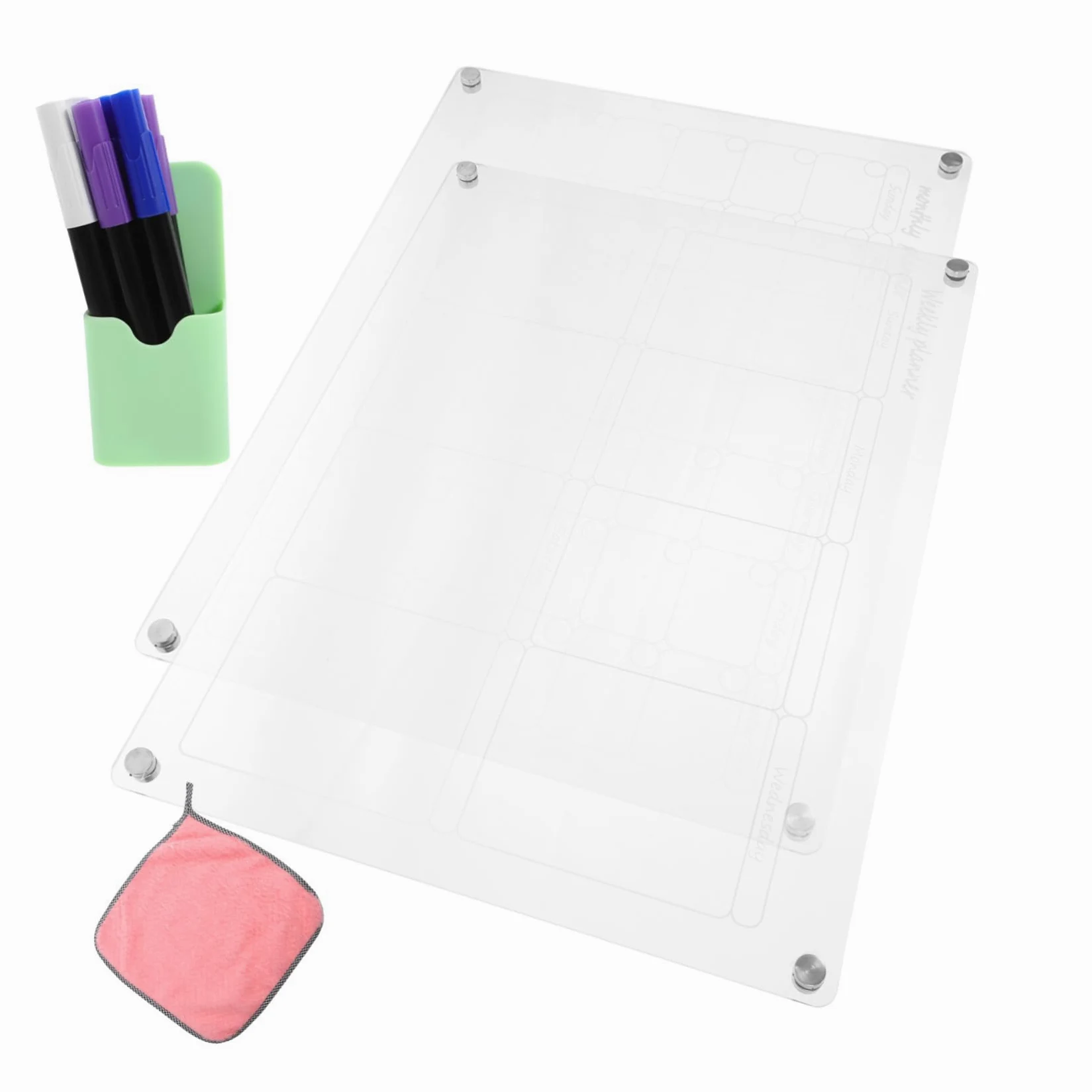 Calendario Magnetico Mensile e Settimanale Trasparente per Frigorifero Lavagna Meal Planner Cancellabile Secco con Magneti Resistenti Set Completo per Organizzare Programmi e Pasti