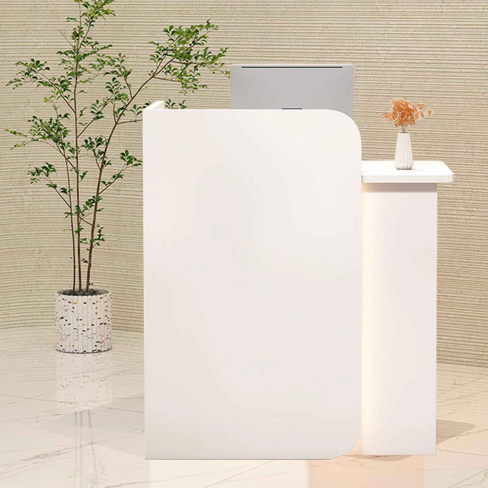 Moderno Banco da Receptionista,Bancone cassa per negozio,80CM Reception estetica con Luci LED,per Supermercato, Negozio di Convenienza, Hotel Lobby, reception ufficio,mobile cassa negozio(White)