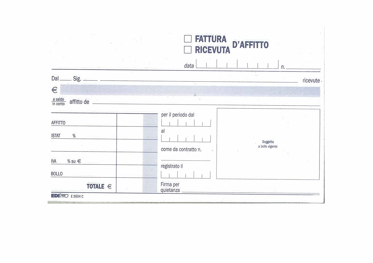 EDIPRO E5504C Blocco ricevuta d'affitto 50x2 autoricalcante 9,9x17