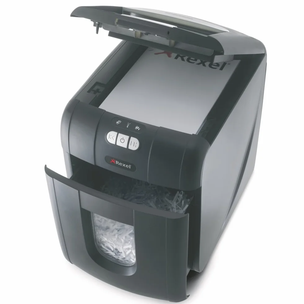 Rexel Auto+ 100X Distruggidocumenti con Alimentazione Automatica, Taglio a Frammenti, 100 Fogli, Nero, 150
