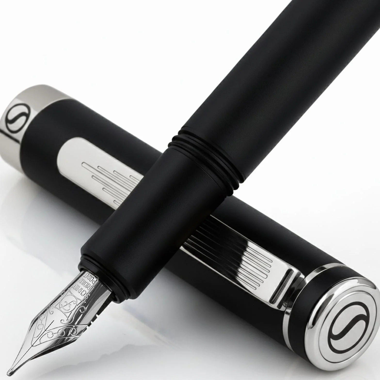 Scriveiner stilografica di lusso fine, penna tascabile nera opaca, finitura cromata, pennino tedesco, convertitore, regalo per uomini e donne, bella penna di design