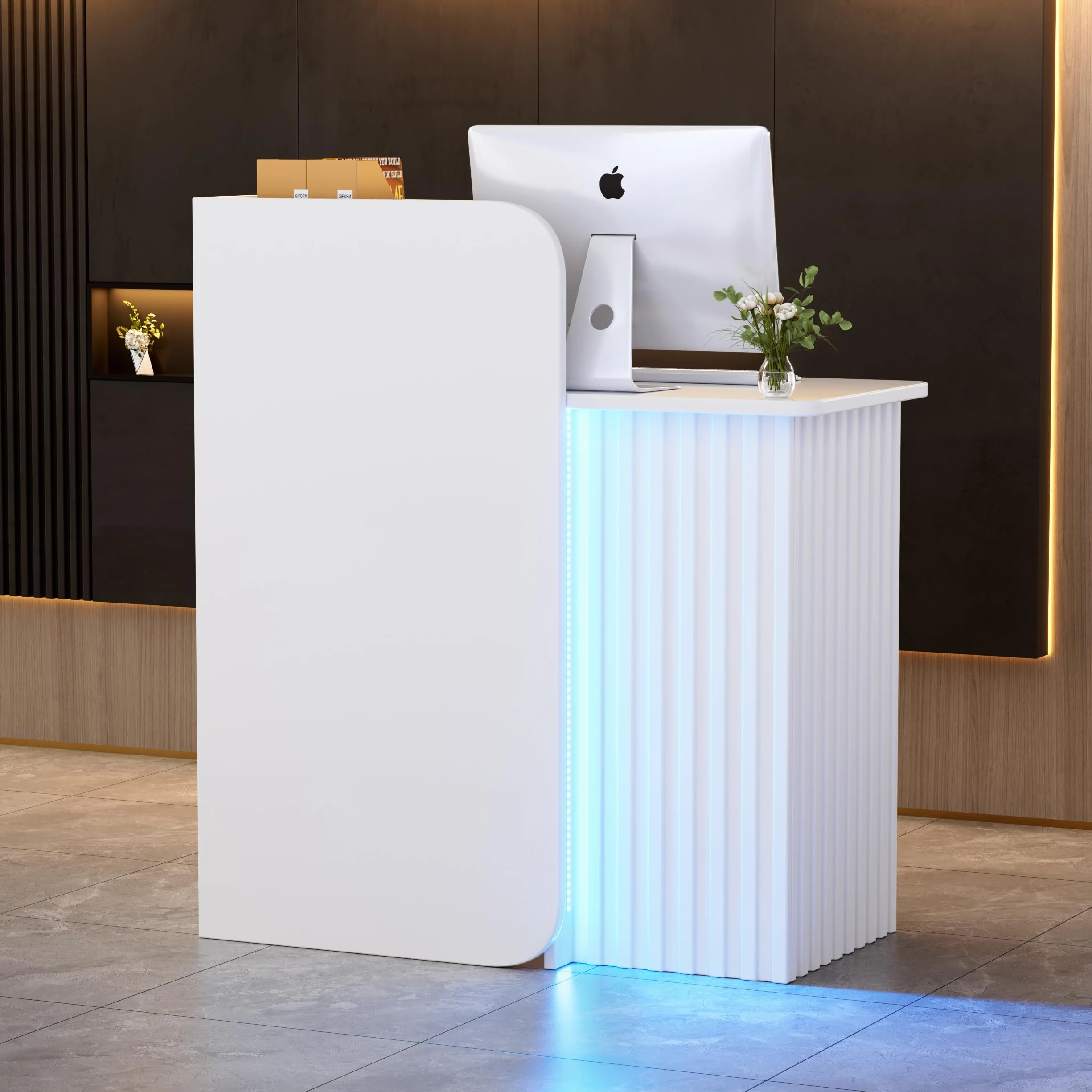 Banco Reception con LED Luce Bancone Reception Ufficio Con Cassetti con serratura Compatto Bancone Vendita Banco-ne Cassa Piccolo Mobili per reception per Hotel,Ufficio,Centro Estetico 44x80x100CM