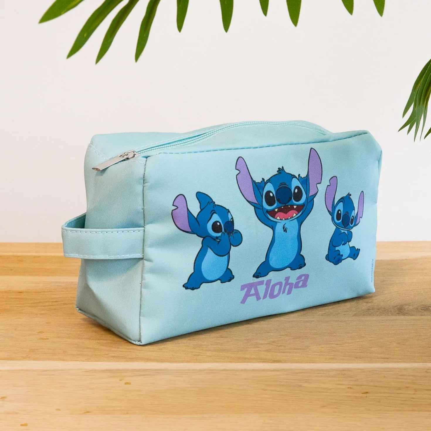 Disney Borsa da toilette Aloha Stitch Blu turchese con manico laterale Accessorio ufficiale Lilo & Stitch