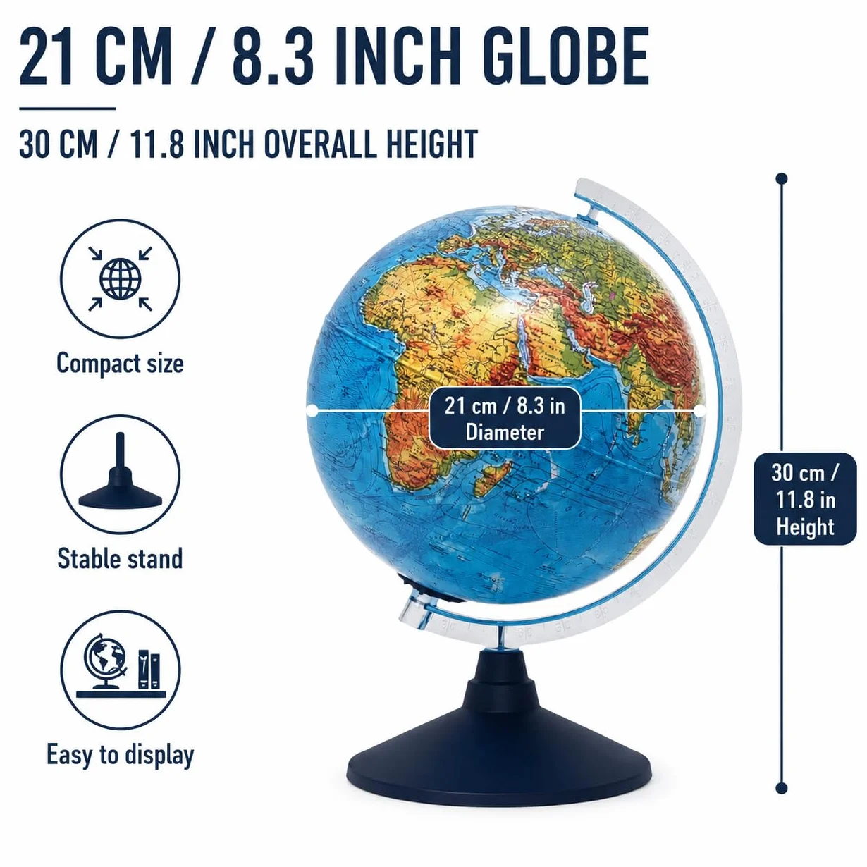 EXERZ 21cm Mappamondo Illuminato Con Illuminazione A LED Senza Cavi Giorno E Notte/Globo - in Inglese - Mappa Fisica (Giorno) - Constellazione (Notte) - App di Realtà Aumentata iOS