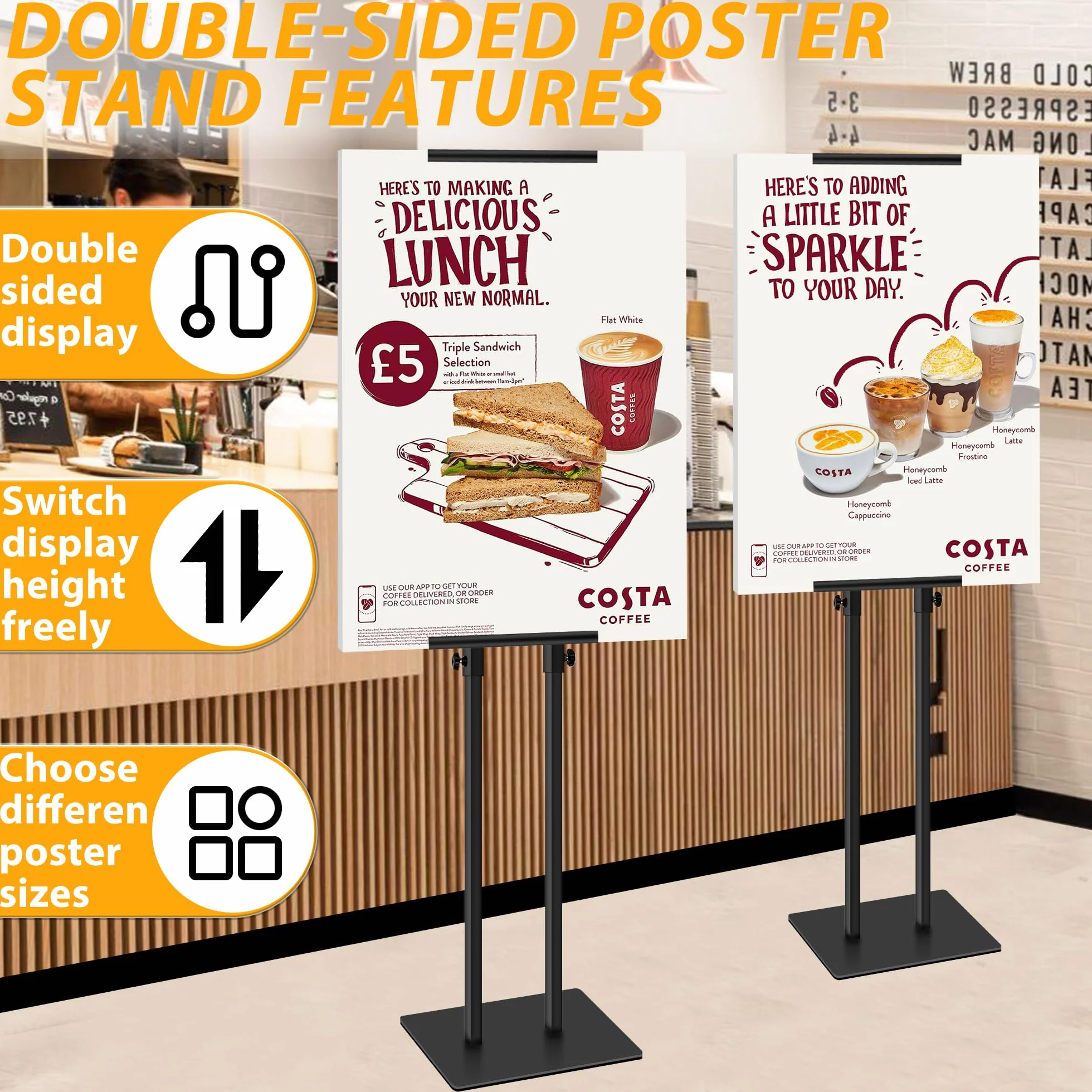 2 Pack Supporto per Poster KT Board Doppia Faccia, Supporto per Espositore Regolabile, Altezza del Supporto Pubblicitario in Metallo Fino a 78 Pollici (Nero)