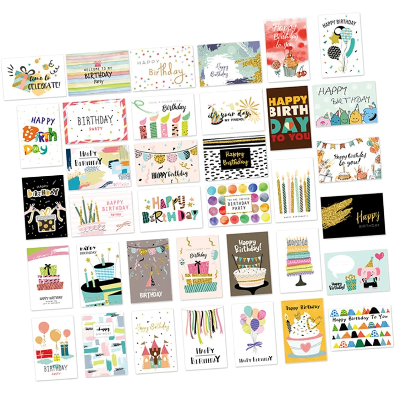 jojofuny 36 Pezzi Biglietti Compleanno Creativi Carta Biglietti Augurali con Design Elegante per Messaggi Regali Compleanno per Festeggiare Speciali