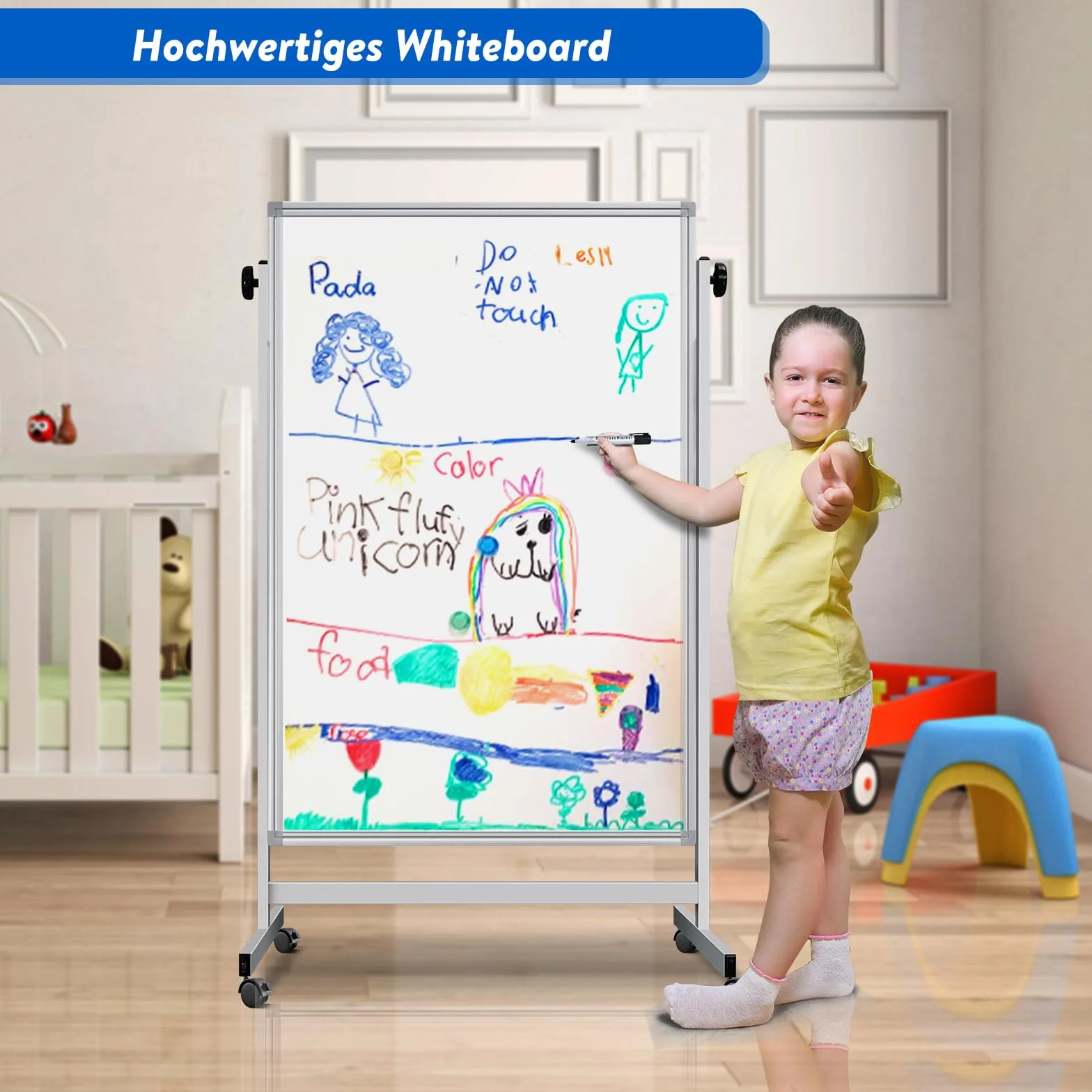 maxtek Lavagna mobile regolabile in altezza, 120 x 80 cm, lavagna magnetica su entrambi i lati con supporto, lavagnetta a secco, per ufficio, classe e casa