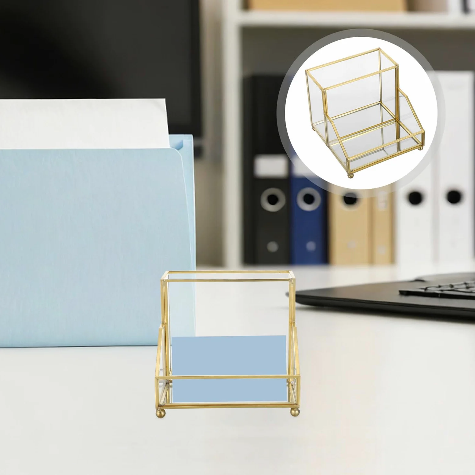 PLAFOPE Porta Biglietti da Visita Dorato con Elegante Organizer da Scrivania Multifunzione per Ufficio Supporto Compatto per Biglietti Standard Custodia Salvaspazio per Incontri e Riunioni