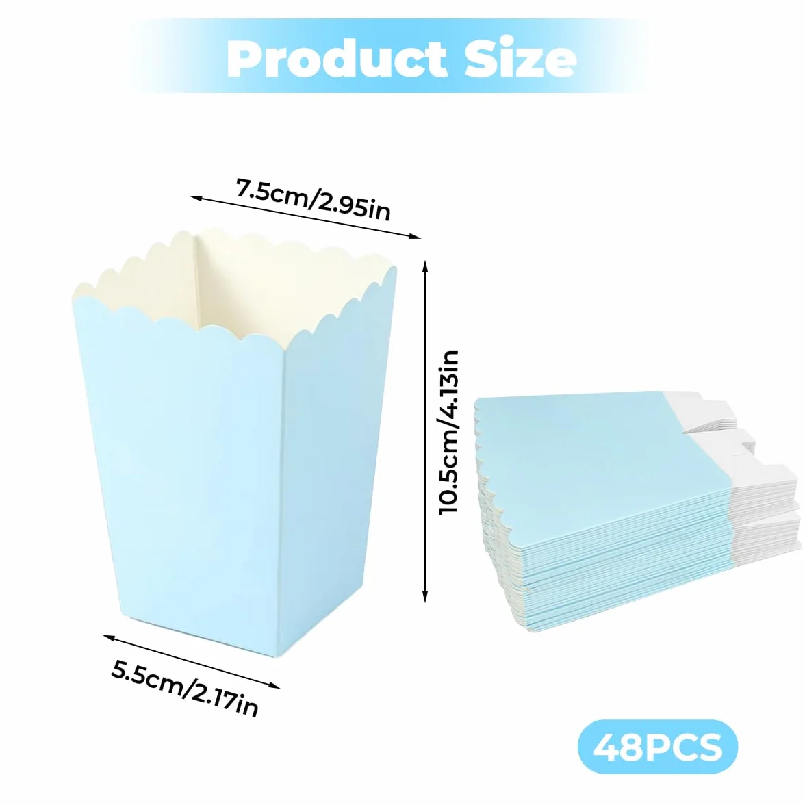 48 Pezzi Scatole di Popcorn 7,5x5,5x11 cm Sacchetti Pop Corn in Cartone Blu Festa Compleanno Cinema
