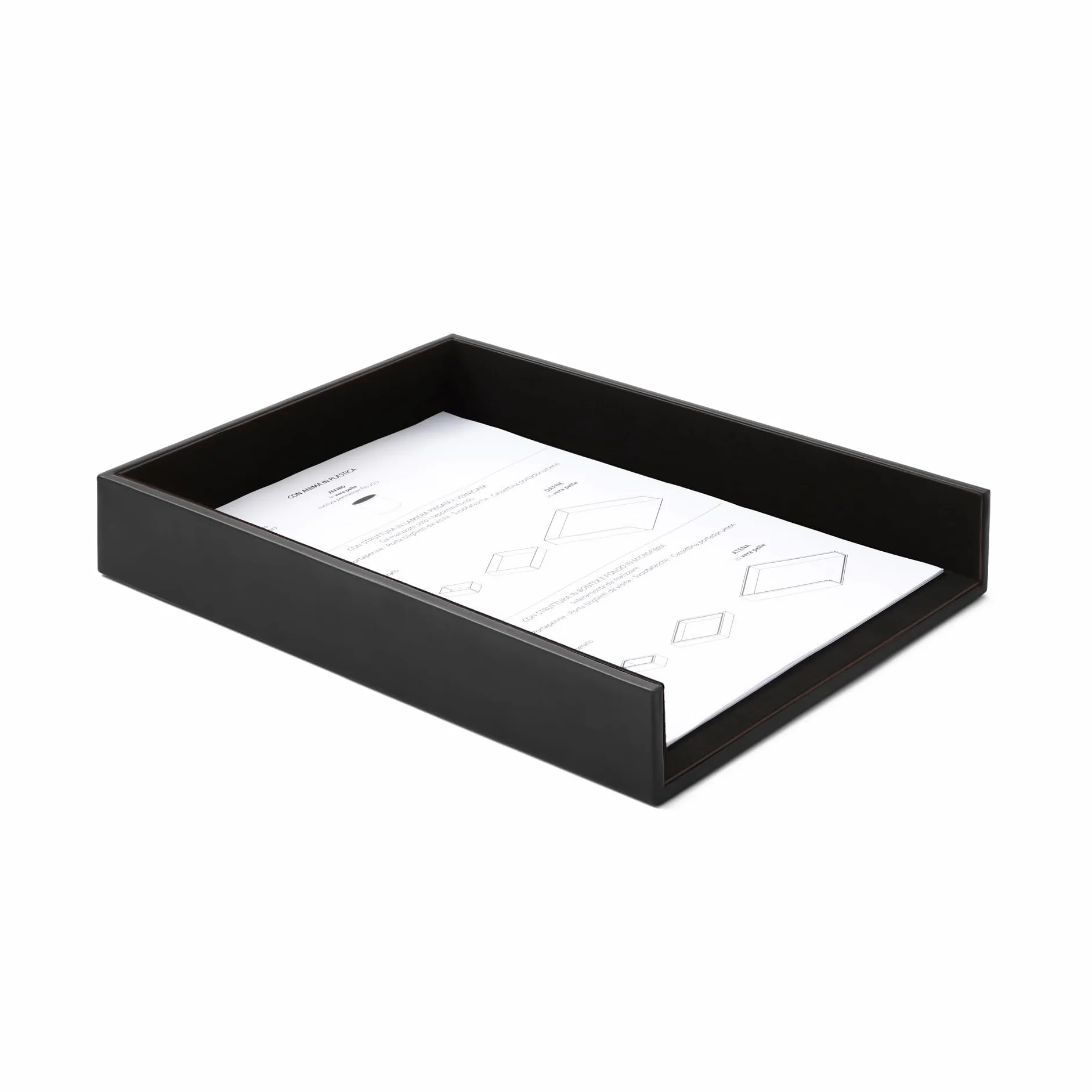 Eglooh - Minerva - Porta Documenti Ufficio Scrivania in Cuoio Nero - Vaschetta Portadocumenti Formato A4, Portalettere - cm 32 x 24,2 x H.5 - Interamente Made in Italy