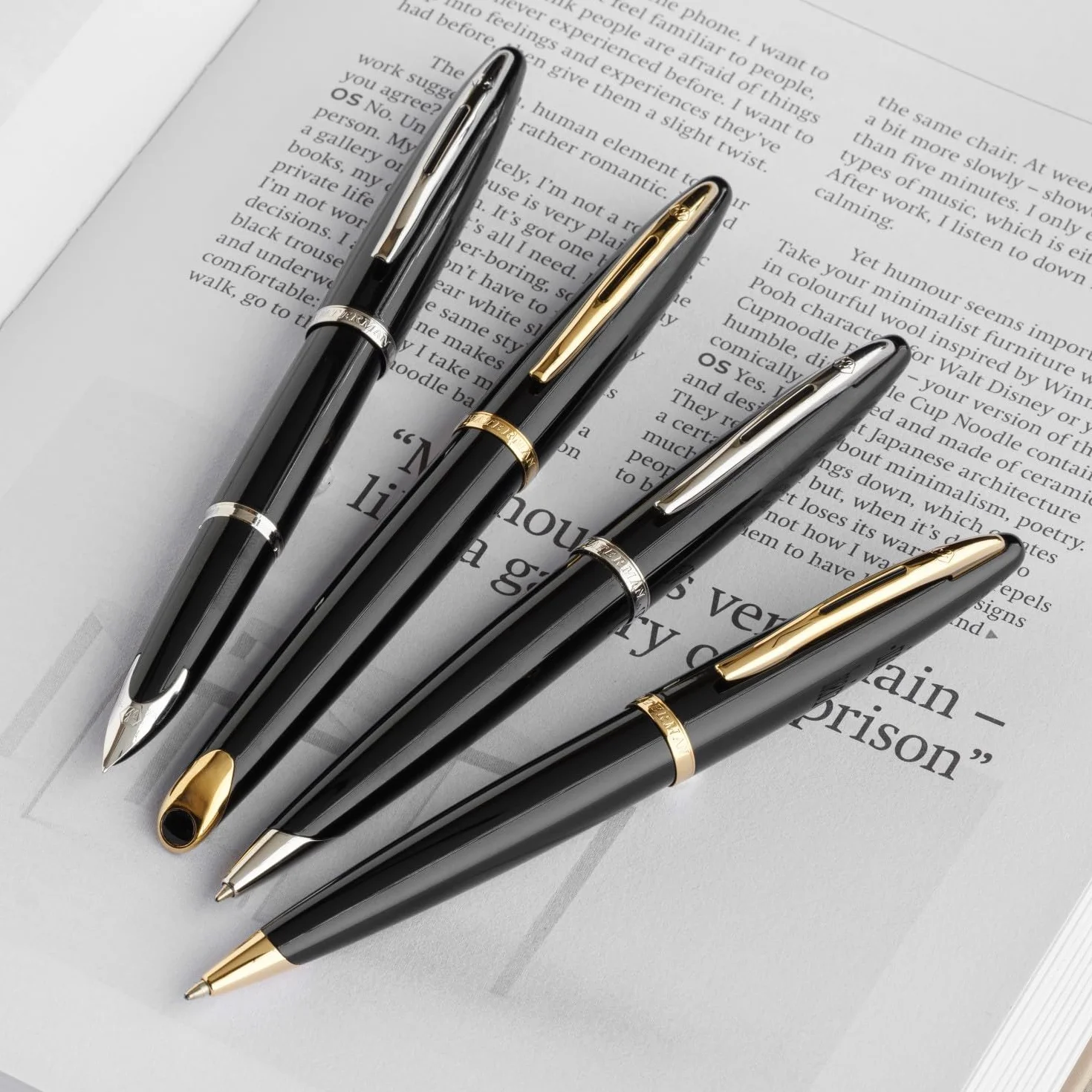 Waterman Carène: Penna Stilografica Lacca Nera GT, Pennino Fine