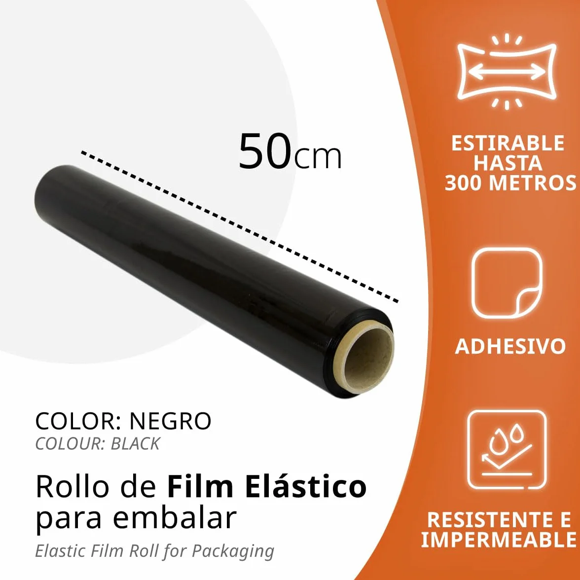 OFITURIA Pellicola nera per imballaggio da 50 cm x 200 metri di lunghezza – rotolo di pellicola elastica manuale per imballaggio industriale – 2 pezzi
