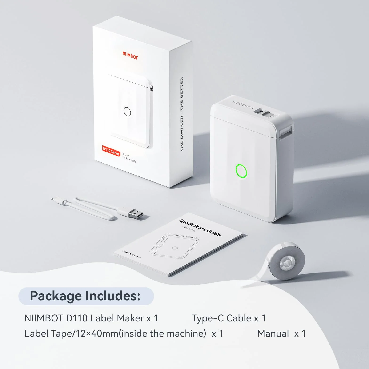 NIIMBOT D110 Mini Stampante Etichette Bluetooth, 60+ Caratteri, 1000+ Icone, Bianco