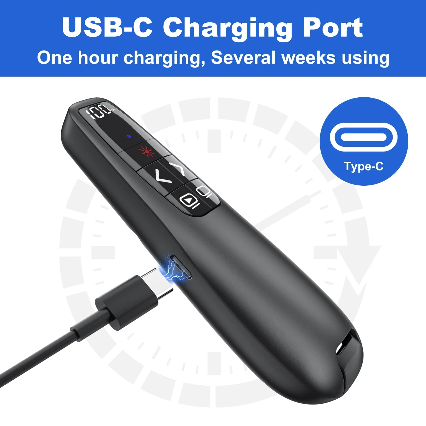 Pulsante wireless per presentazioni con puntatore rosso, Power Smart Digital Display PowerPoint Presenter Remote, USB C ricaricabile A Google Slide Advancer per Mac Laptop PC Computer Keynote