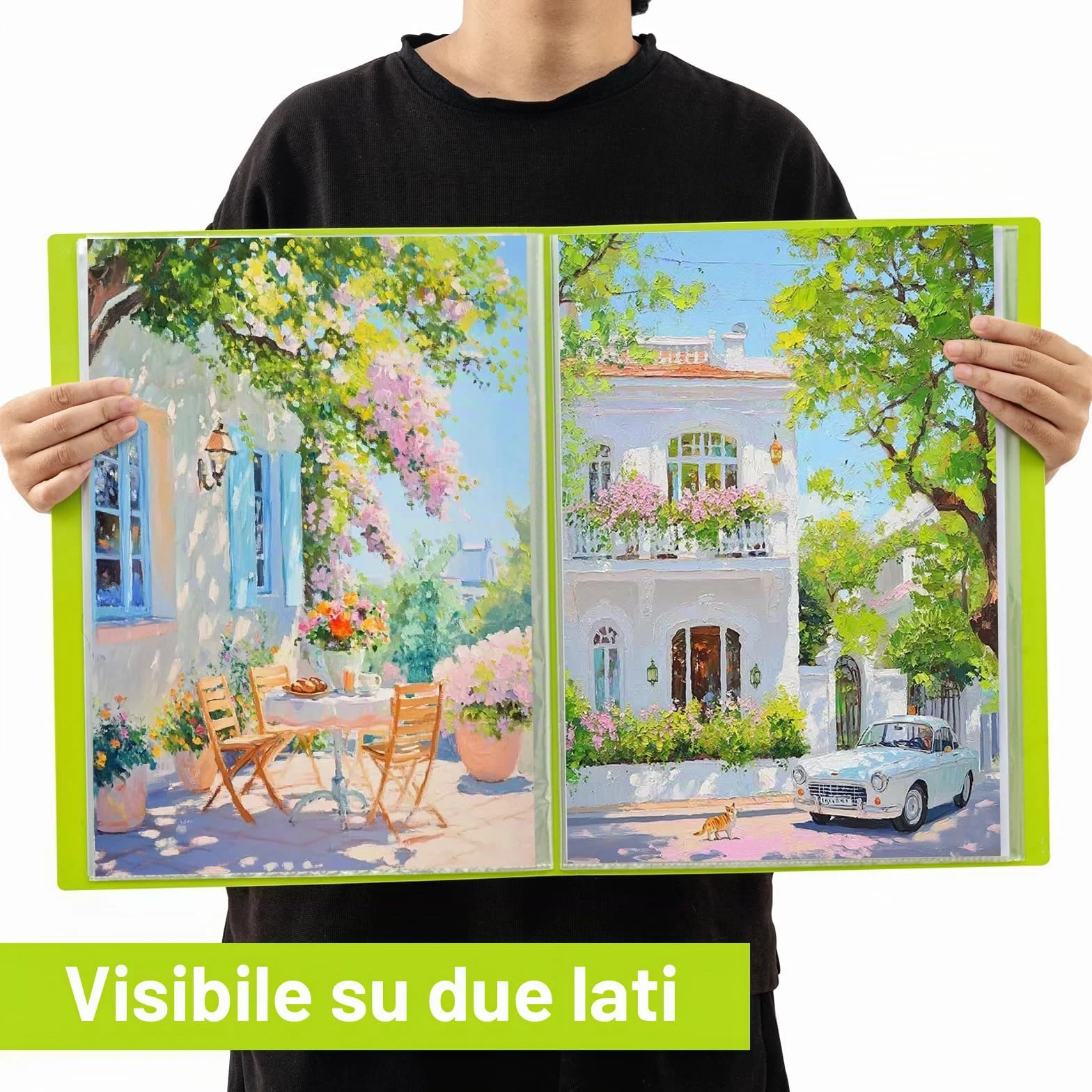 2 Pezzi Portalistino A3, 60 Tasche Trasparenti, Porta vista A3 120 viste, Presentazione Mostra Libro per opere d'arte, fogli report, Verde
